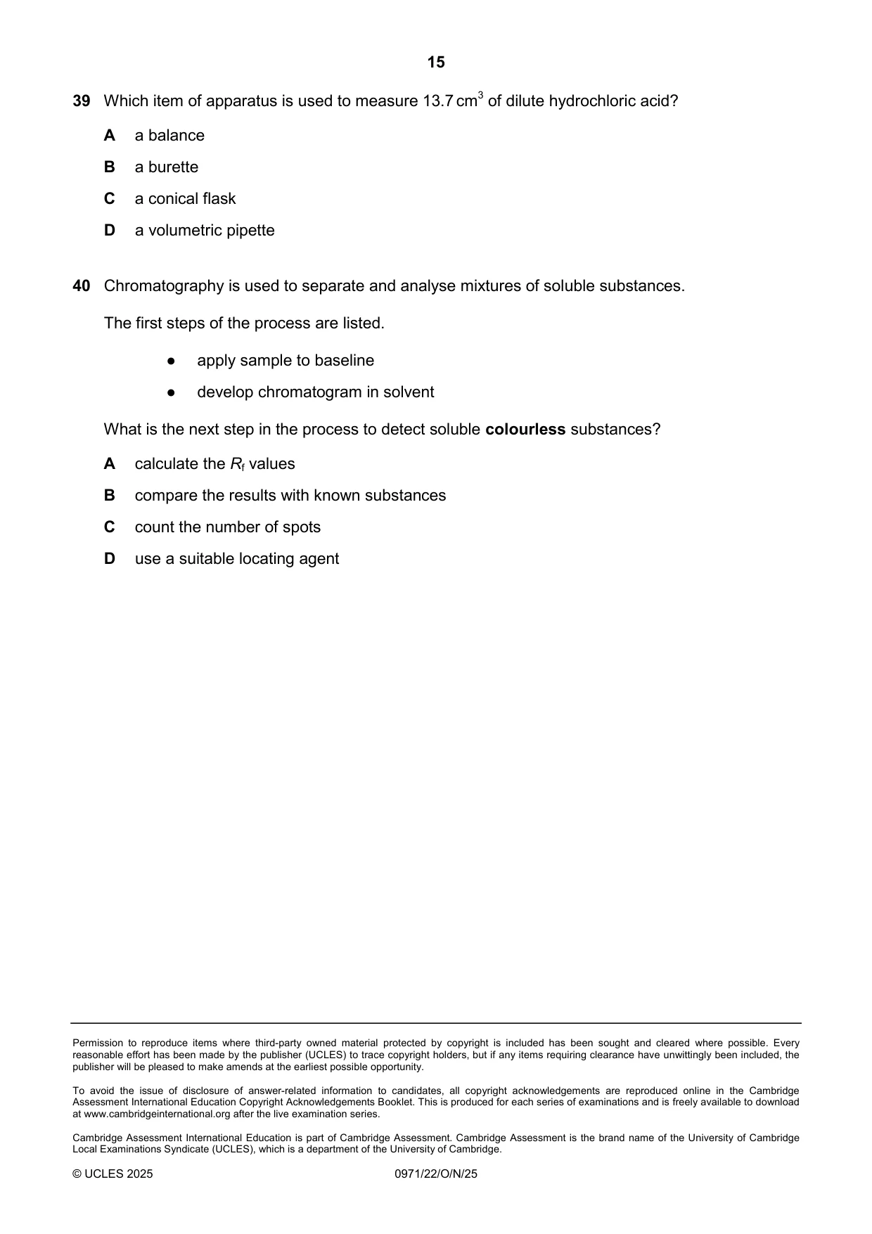 Cambridge IGCSE Chemistry (9-1) 0971 2025 Oct/Nov Paper 2 · Variant 2 question paper, page 15 of 16