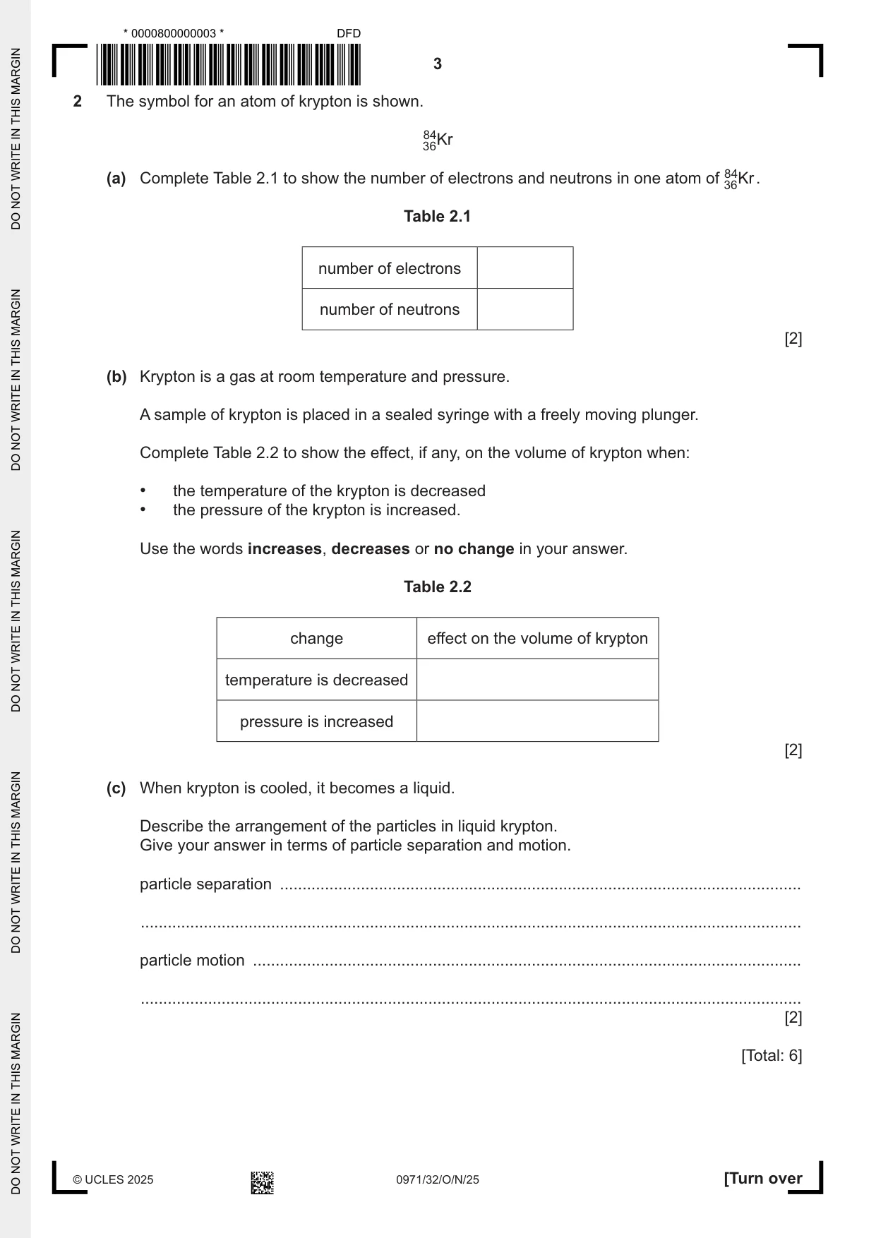 Cambridge IGCSE Chemistry (9-1) 0971 2025 Oct/Nov Paper 3 · Variant 2 question paper, page 3 of 20