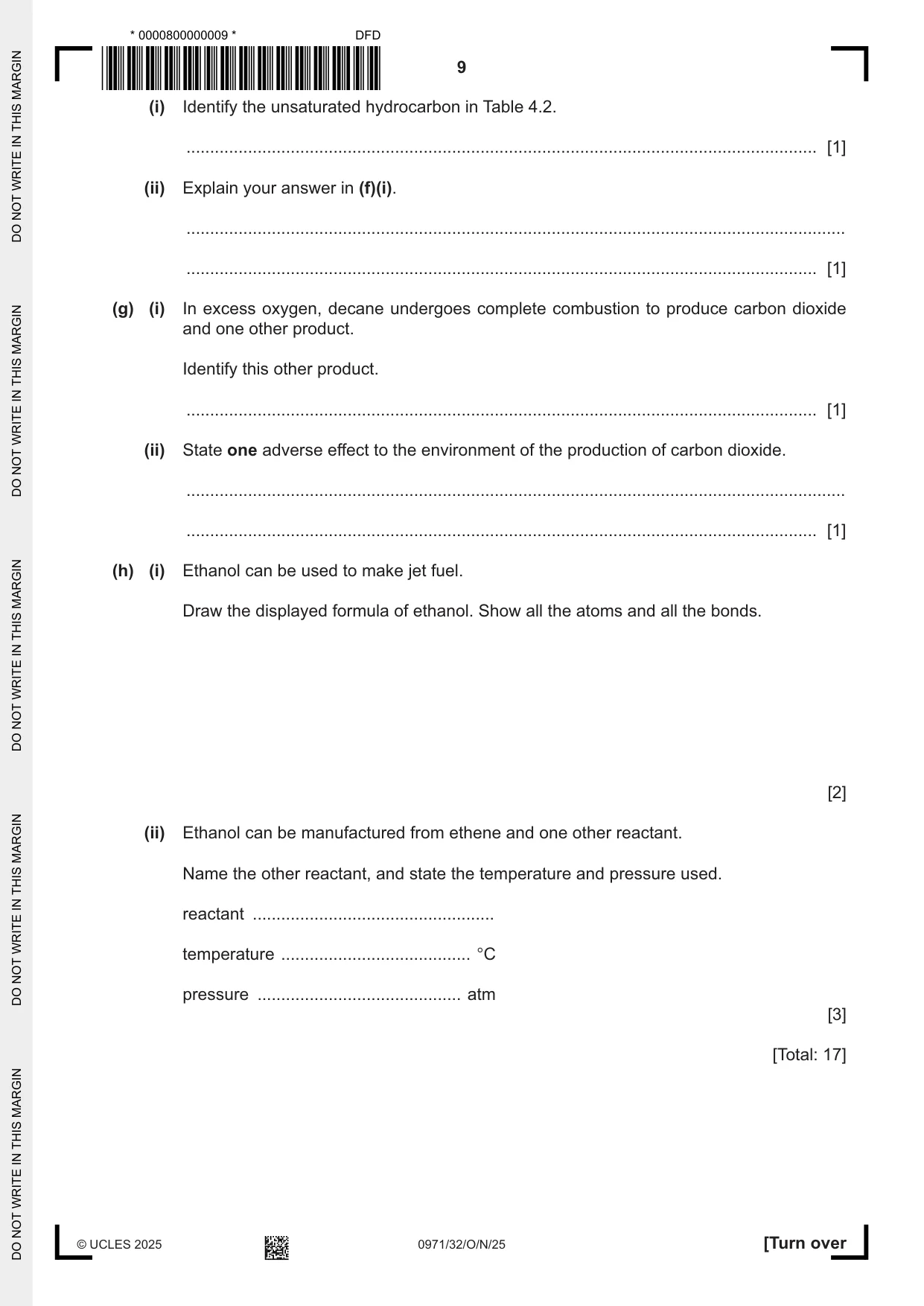 Cambridge IGCSE Chemistry (9-1) 0971 2025 Oct/Nov Paper 3 · Variant 2 question paper, page 9 of 20