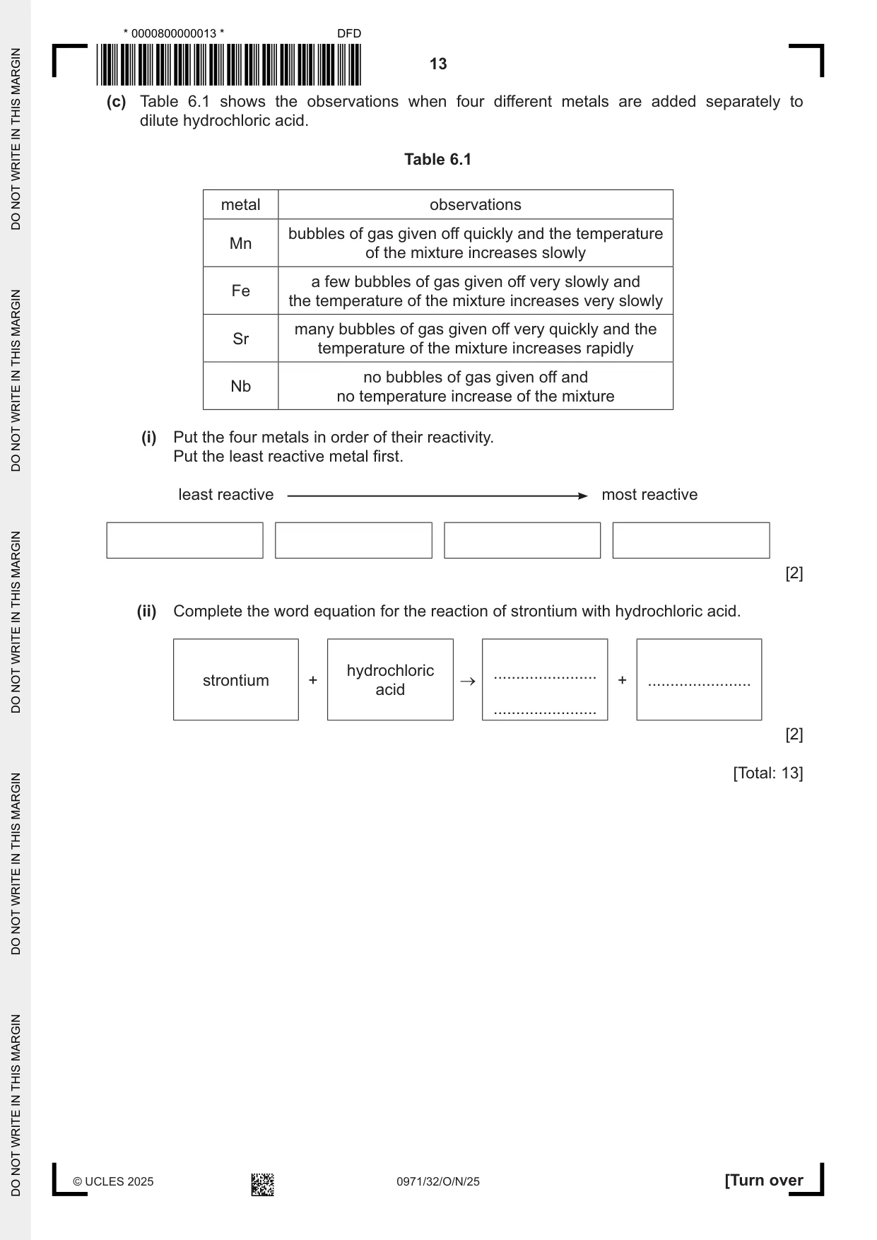 Cambridge IGCSE Chemistry (9-1) 0971 2025 Oct/Nov Paper 3 · Variant 2 question paper, page 13 of 20