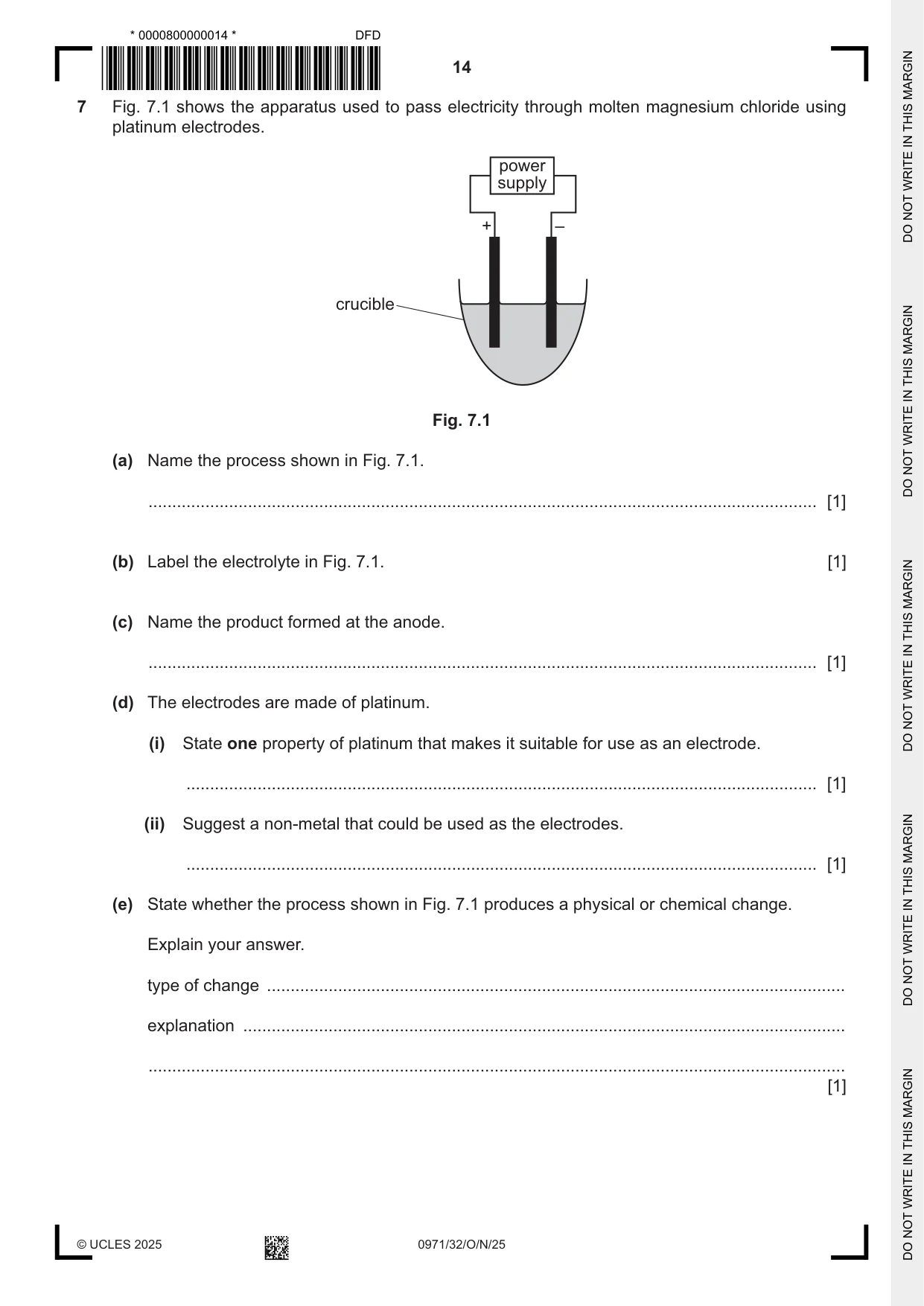 Cambridge IGCSE Chemistry (9-1) 0971 2025 Oct/Nov Paper 3 · Variant 2 question paper, page 14 of 20