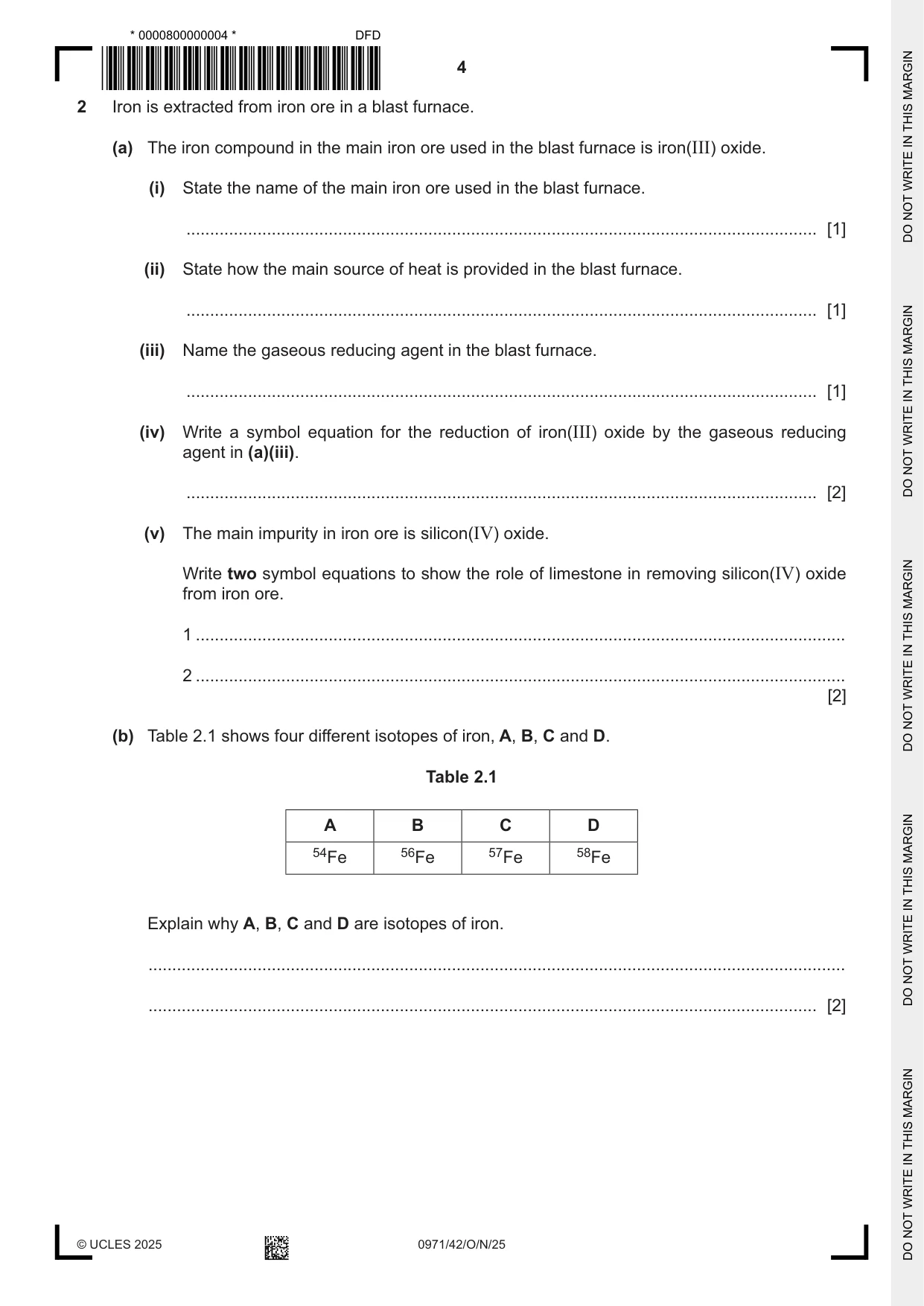 Cambridge IGCSE Chemistry (9-1) 0971 2025 Oct/Nov Paper 4 · Variant 2 question paper, page 4 of 16