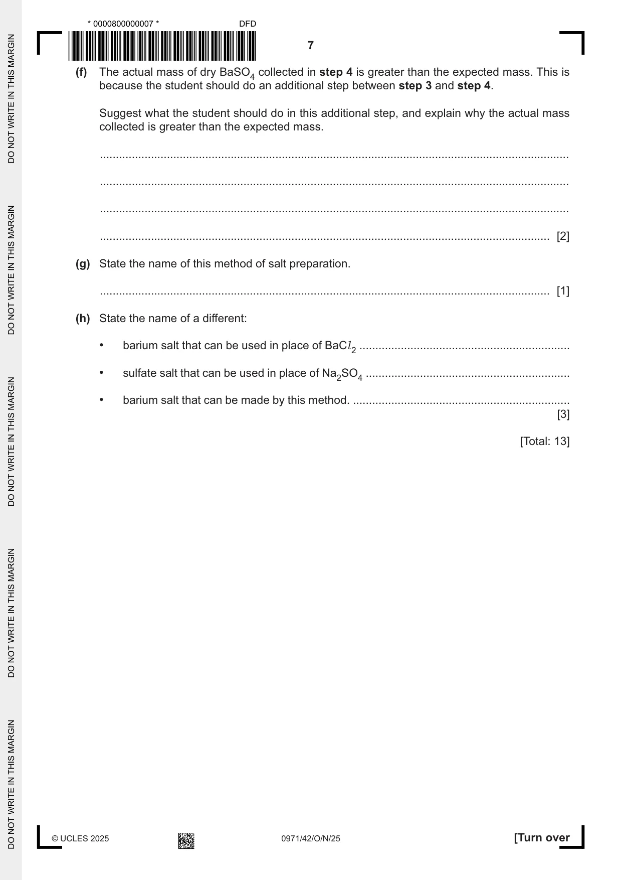 Cambridge IGCSE Chemistry (9-1) 0971 2025 Oct/Nov Paper 4 · Variant 2 question paper, page 7 of 16