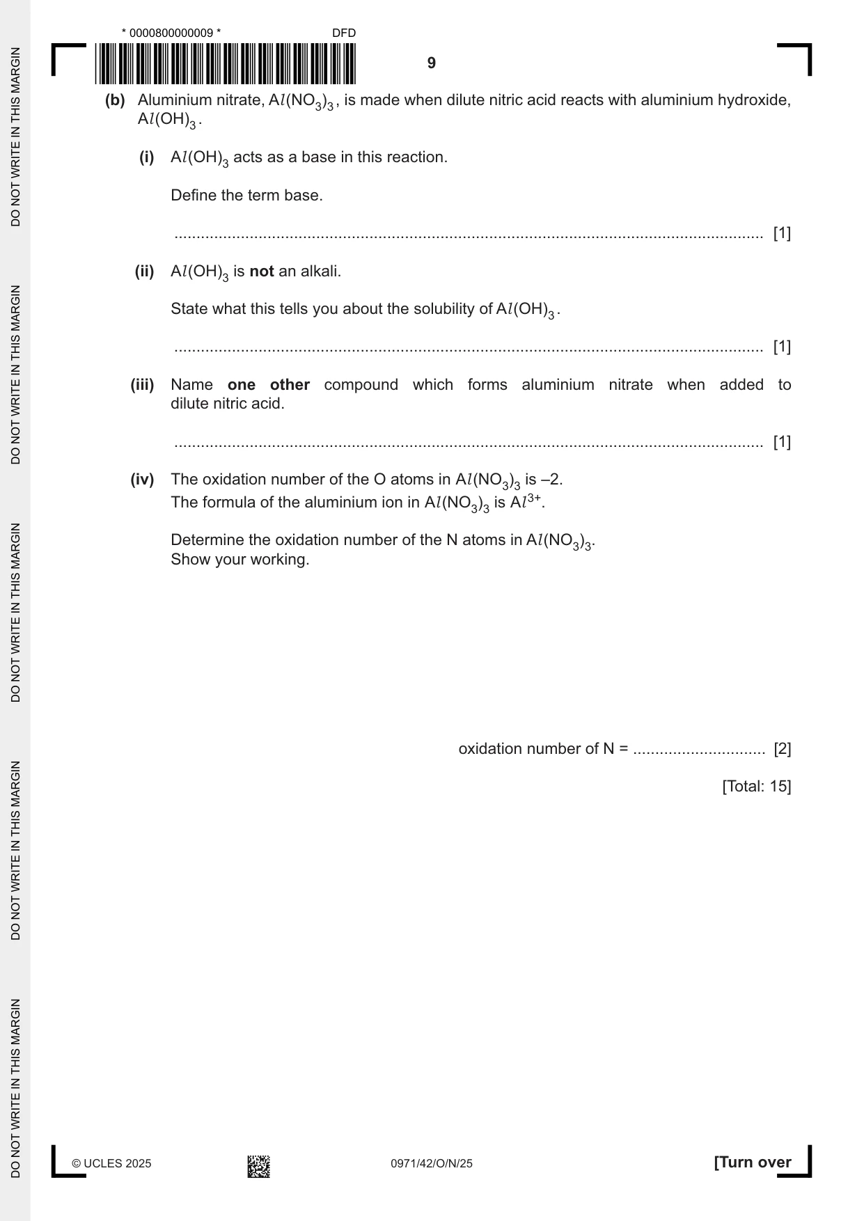 Cambridge IGCSE Chemistry (9-1) 0971 2025 Oct/Nov Paper 4 · Variant 2 question paper, page 9 of 16