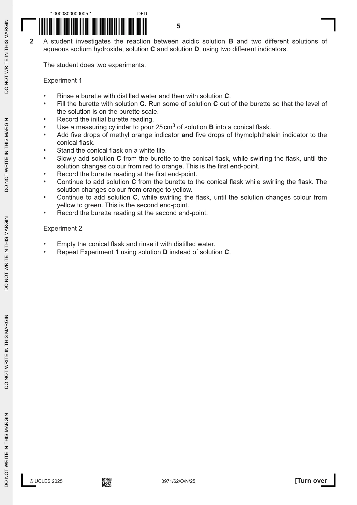 Cambridge IGCSE Chemistry (9-1) 0971 2025 Oct/Nov Paper 6 · Variant 2 question paper, page 5 of 16