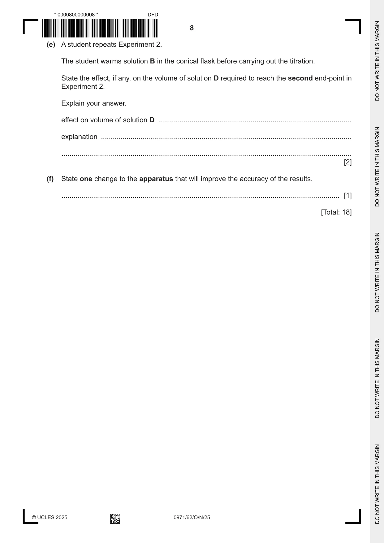 Cambridge IGCSE Chemistry (9-1) 0971 2025 Oct/Nov Paper 6 · Variant 2 question paper, page 8 of 16