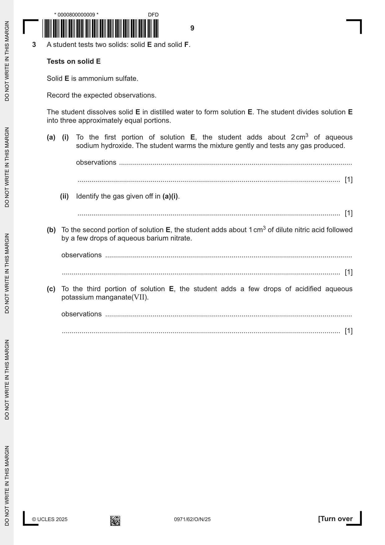 Cambridge IGCSE Chemistry (9-1) 0971 2025 Oct/Nov Paper 6 · Variant 2 question paper, page 9 of 16