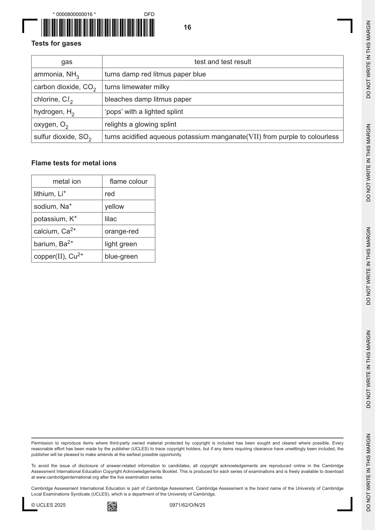 Cambridge IGCSE Chemistry (9-1) 0971 2025 Oct/Nov Paper 6 · Variant 2 question paper, page 16 of 16