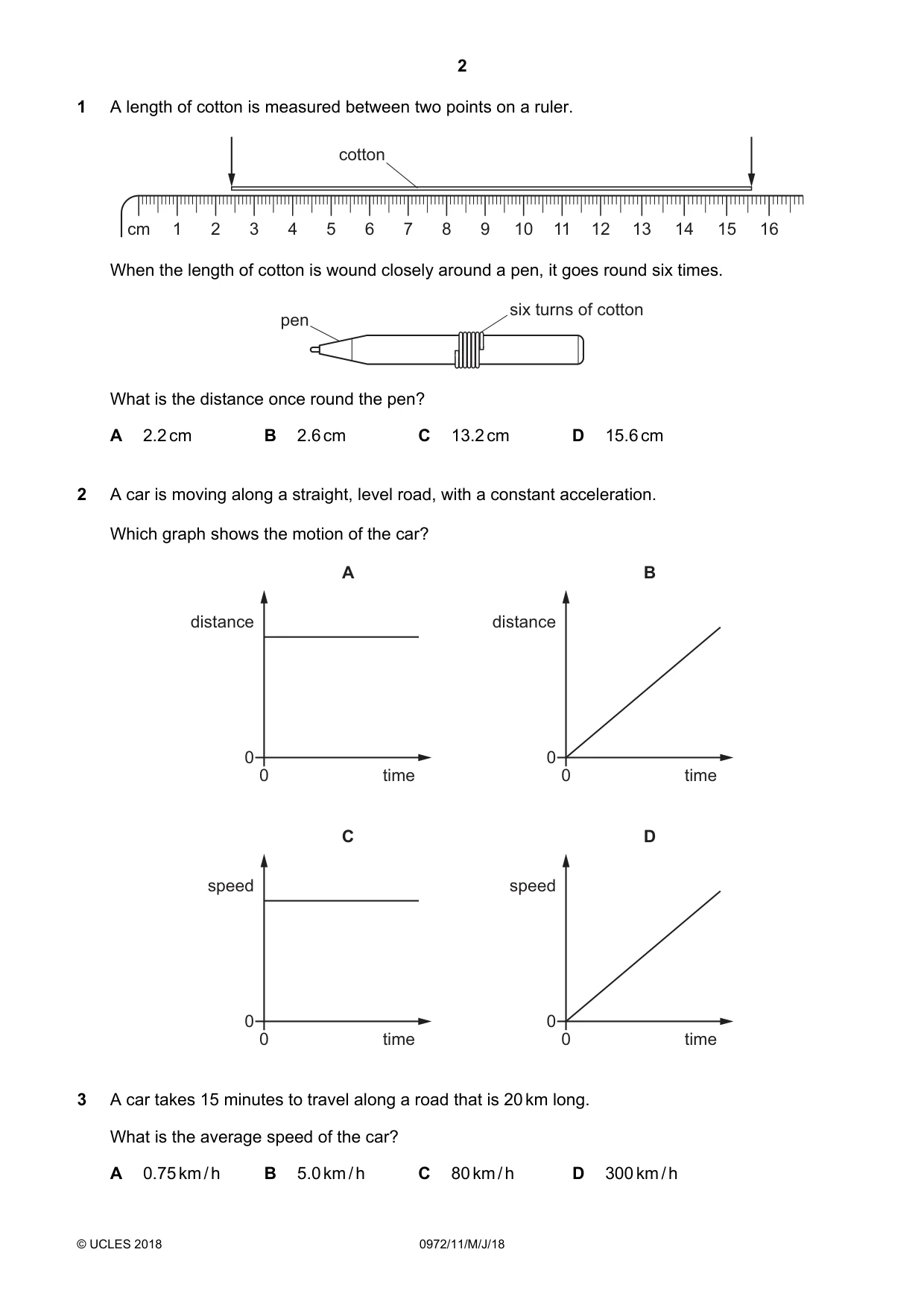 Cambridge IGCSE Physics (9-1) 0972 2018 May/June Paper 1 · Variant 1 question paper, page 2 of 16