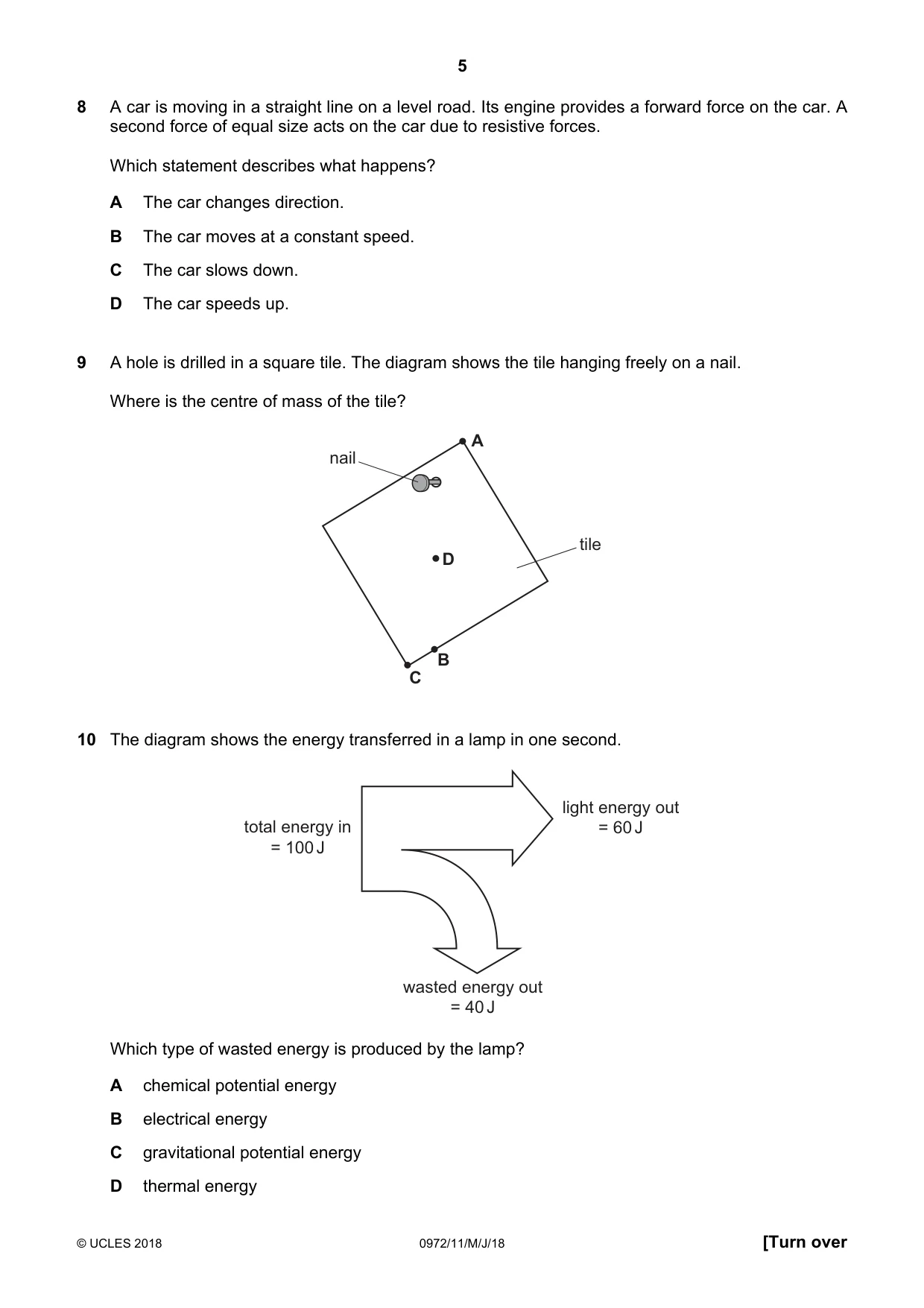 Cambridge IGCSE Physics (9-1) 0972 2018 May/June Paper 1 · Variant 1 question paper, page 5 of 16