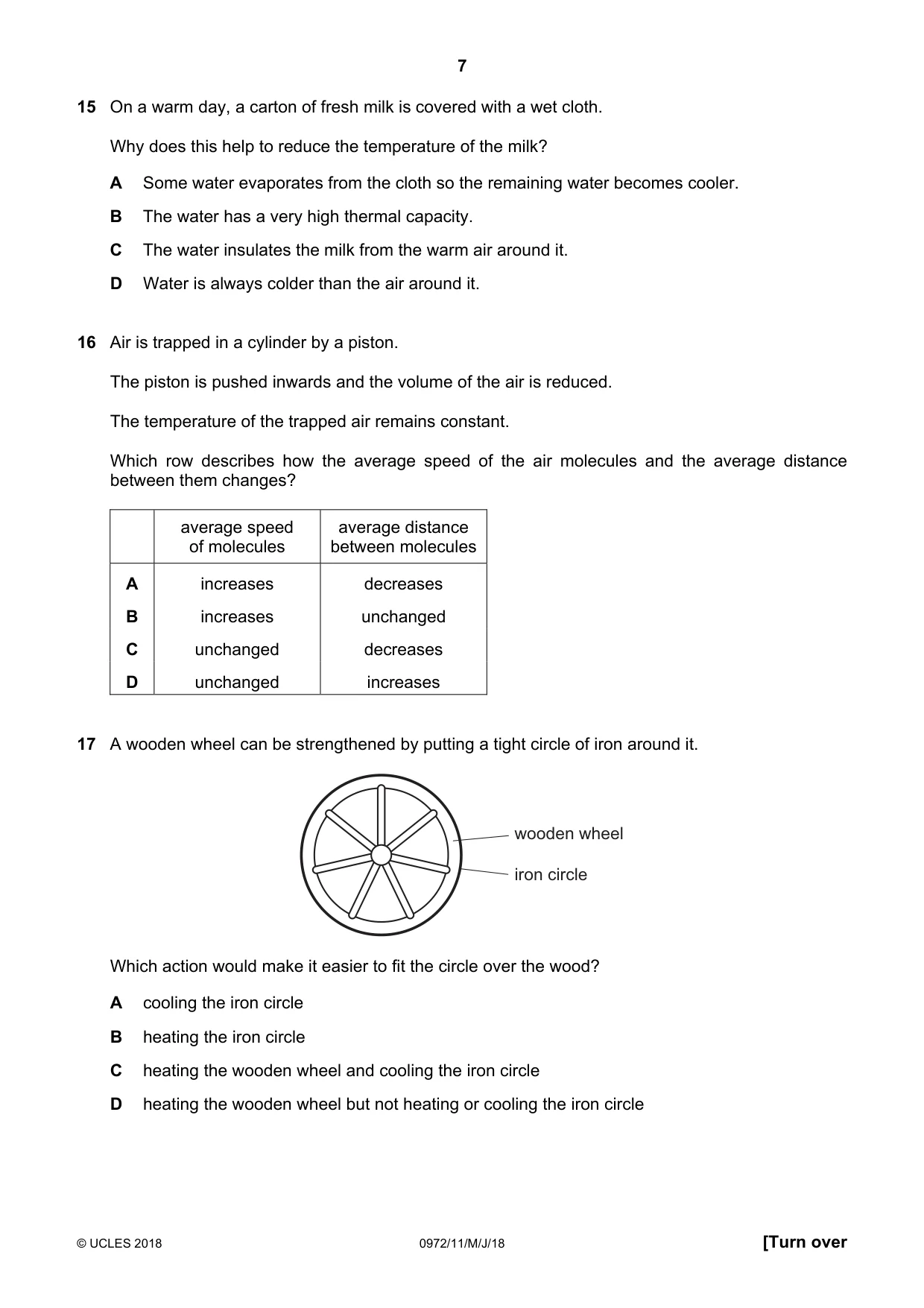 Cambridge IGCSE Physics (9-1) 0972 2018 May/June Paper 1 · Variant 1 question paper, page 7 of 16