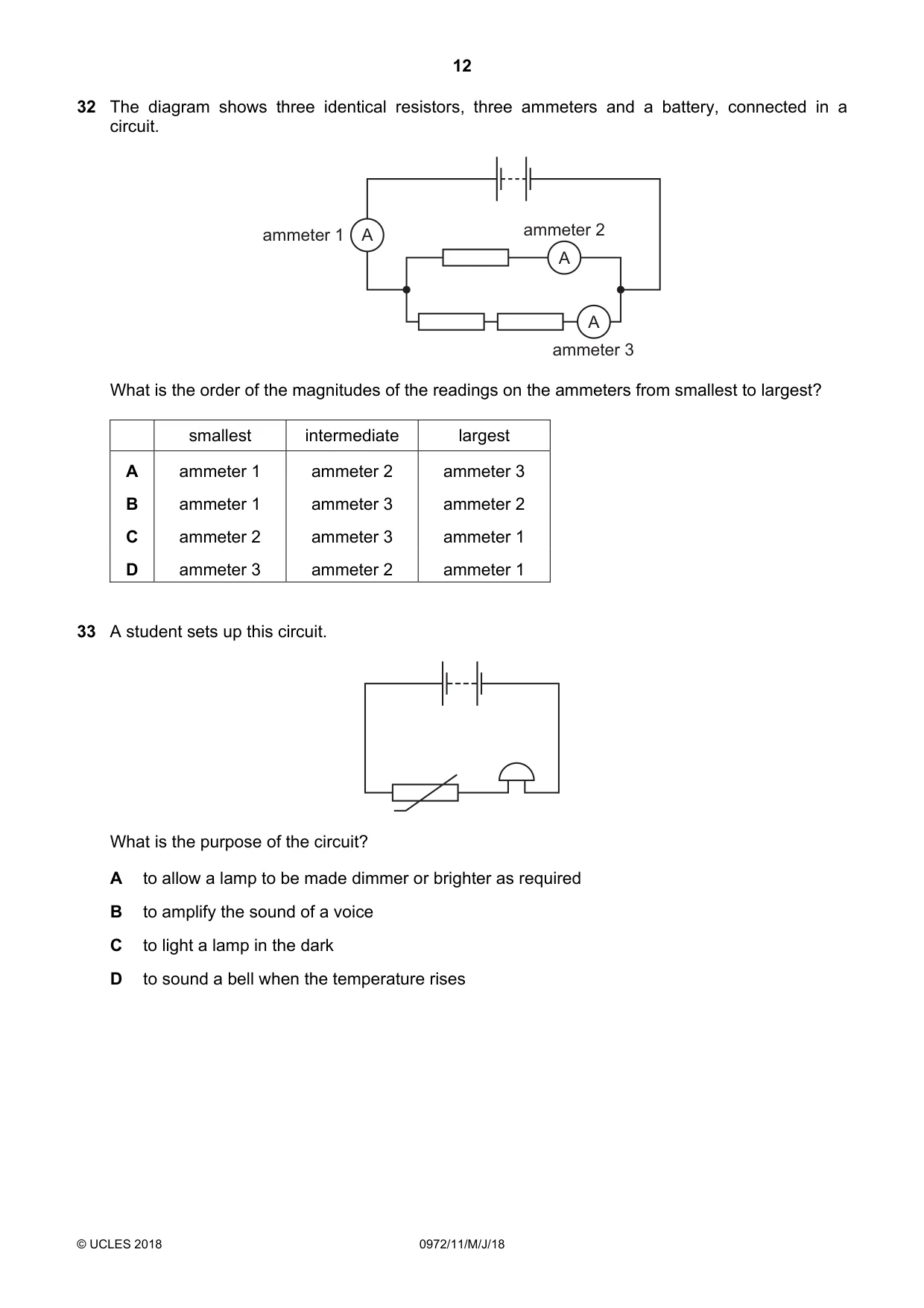 Cambridge IGCSE Physics (9-1) 0972 2018 May/June Paper 1 · Variant 1 question paper, page 12 of 16