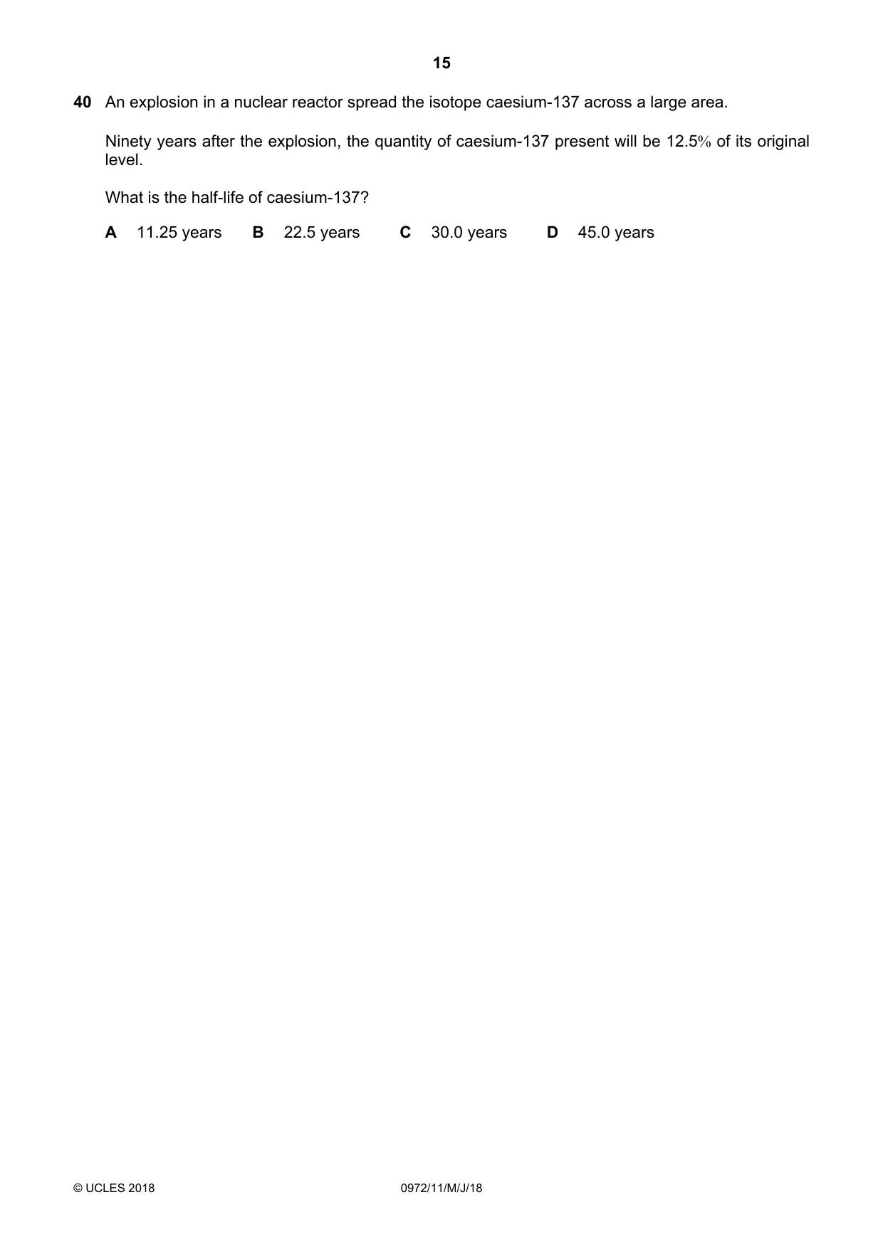 Cambridge IGCSE Physics (9-1) 0972 2018 May/June Paper 1 · Variant 1 question paper, page 15 of 16