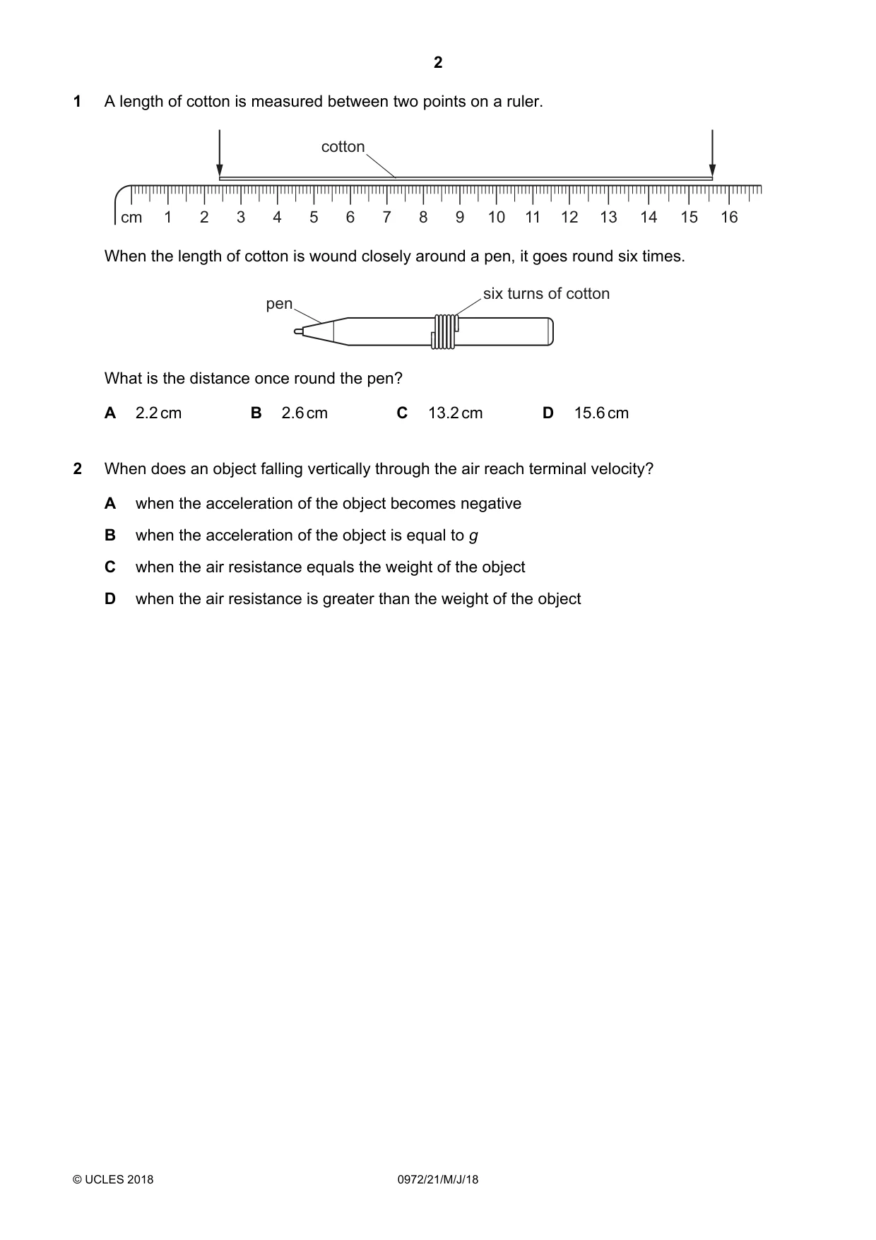 Cambridge IGCSE Physics (9-1) 0972 2018 May/June Paper 2 · Variant 1 question paper, page 2 of 16