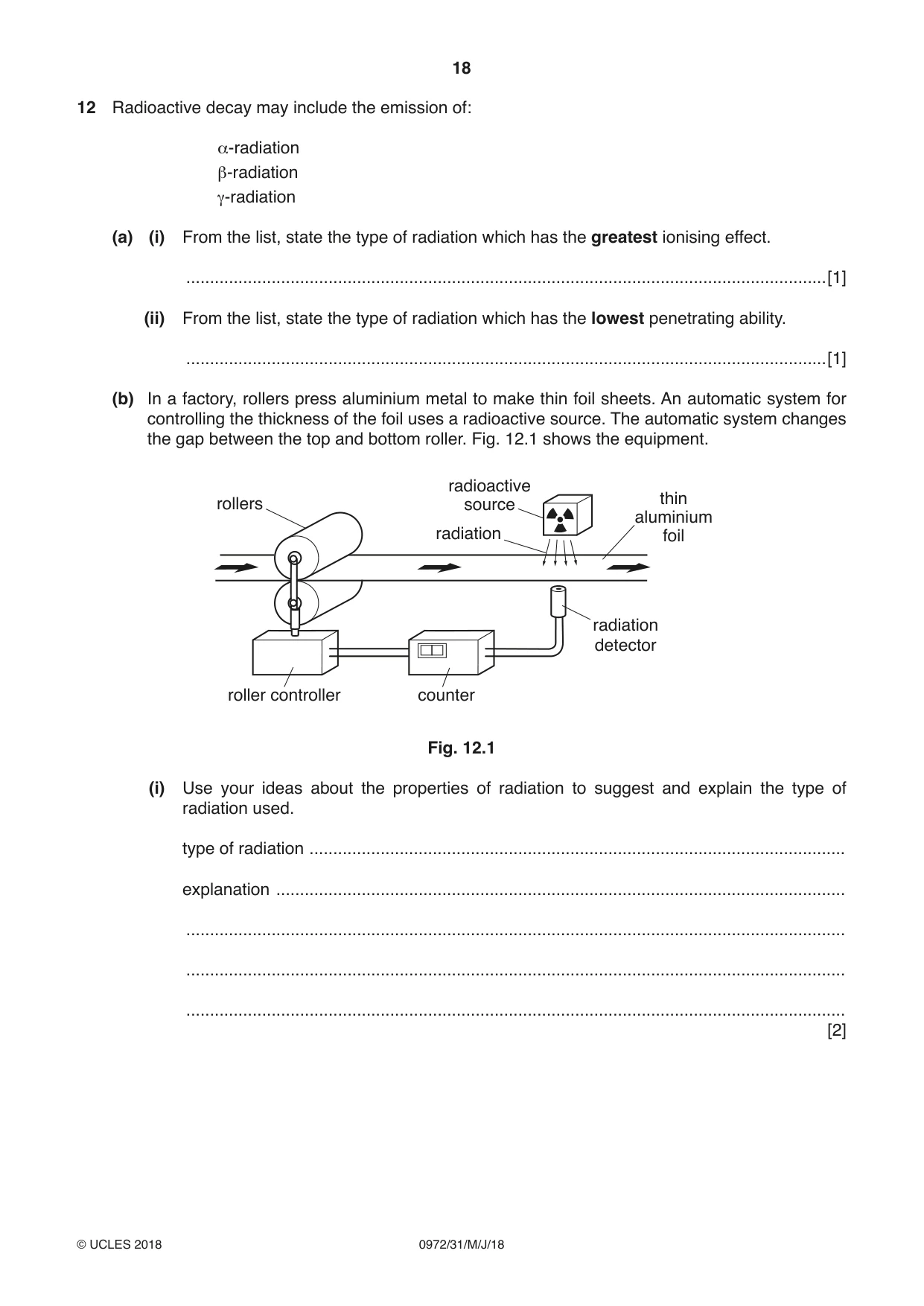 Cambridge IGCSE Physics (9-1) 0972 2018 May/June Paper 3 · Variant 1 question paper, page 18 of 20