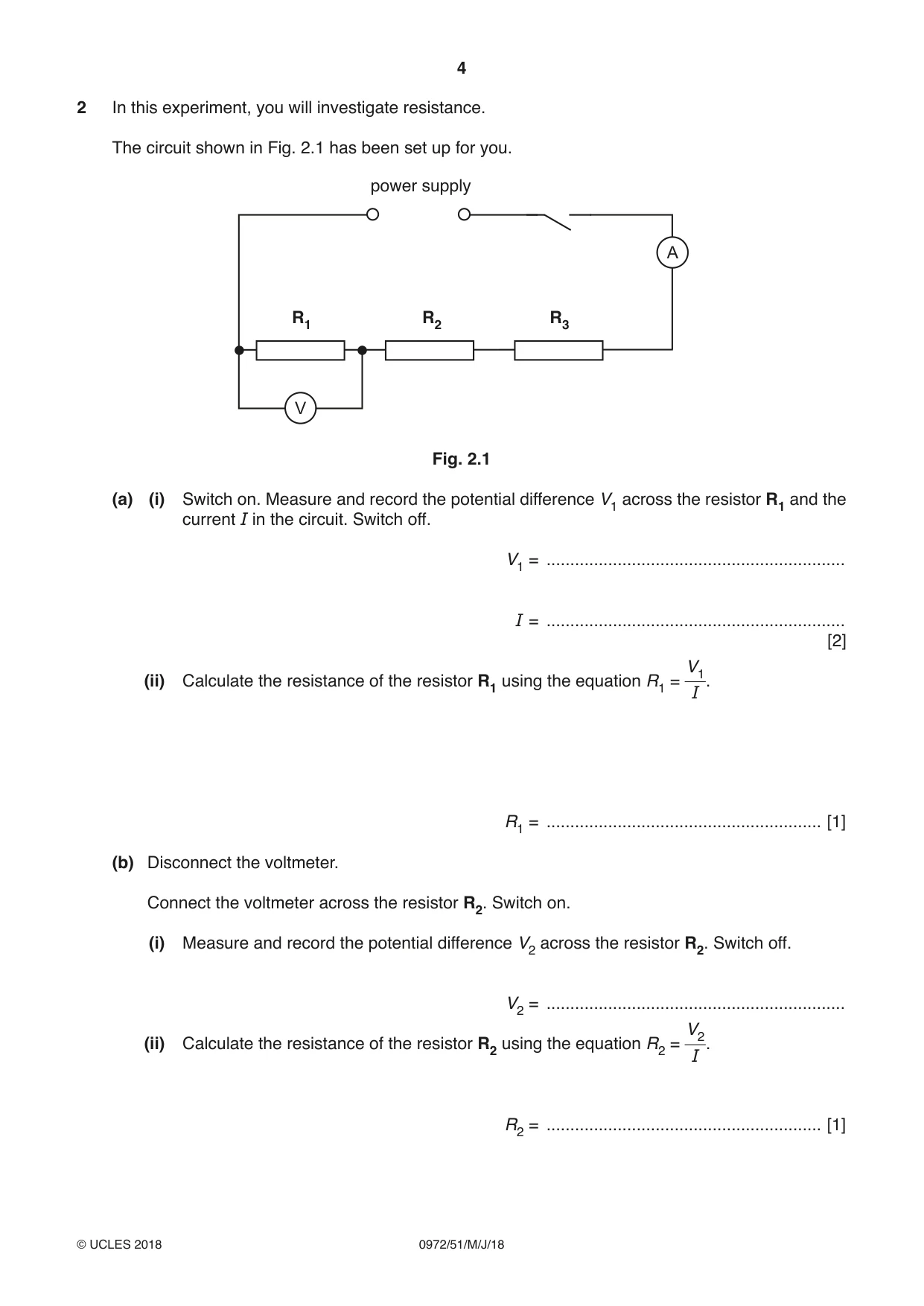 Cambridge IGCSE Physics (9-1) 0972 2018 May/June Paper 5 · Variant 1 question paper, page 4 of 12