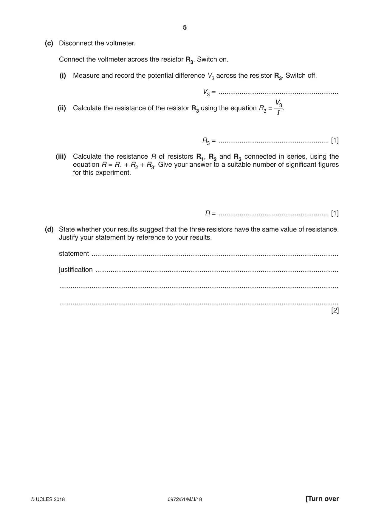 Cambridge IGCSE Physics (9-1) 0972 2018 May/June Paper 5 · Variant 1 question paper, page 5 of 12