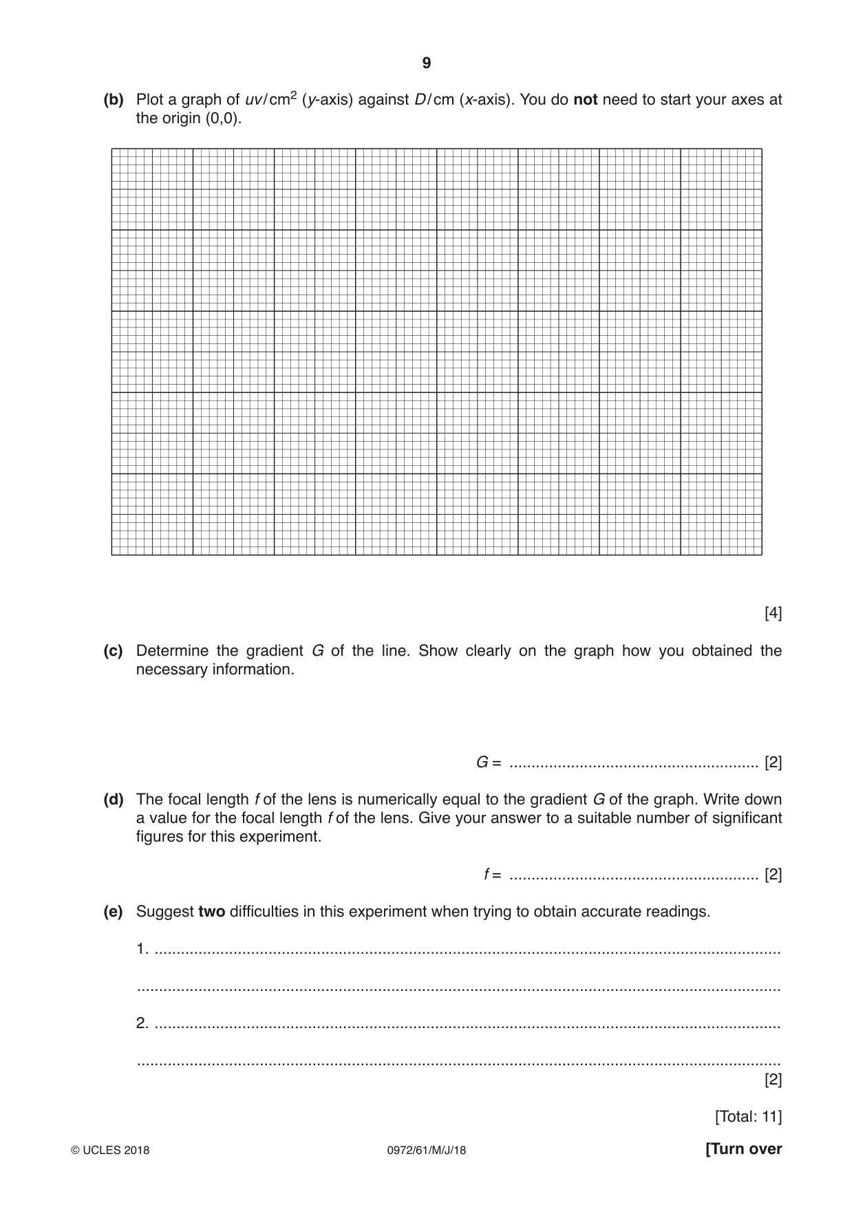 Cambridge IGCSE Physics (9-1) 0972 2018 May/June Paper 6 · Variant 1 question paper, page 9 of 12
