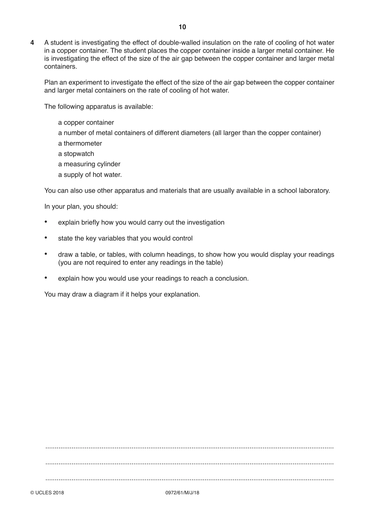 Cambridge IGCSE Physics (9-1) 0972 2018 May/June Paper 6 · Variant 1 question paper, page 10 of 12