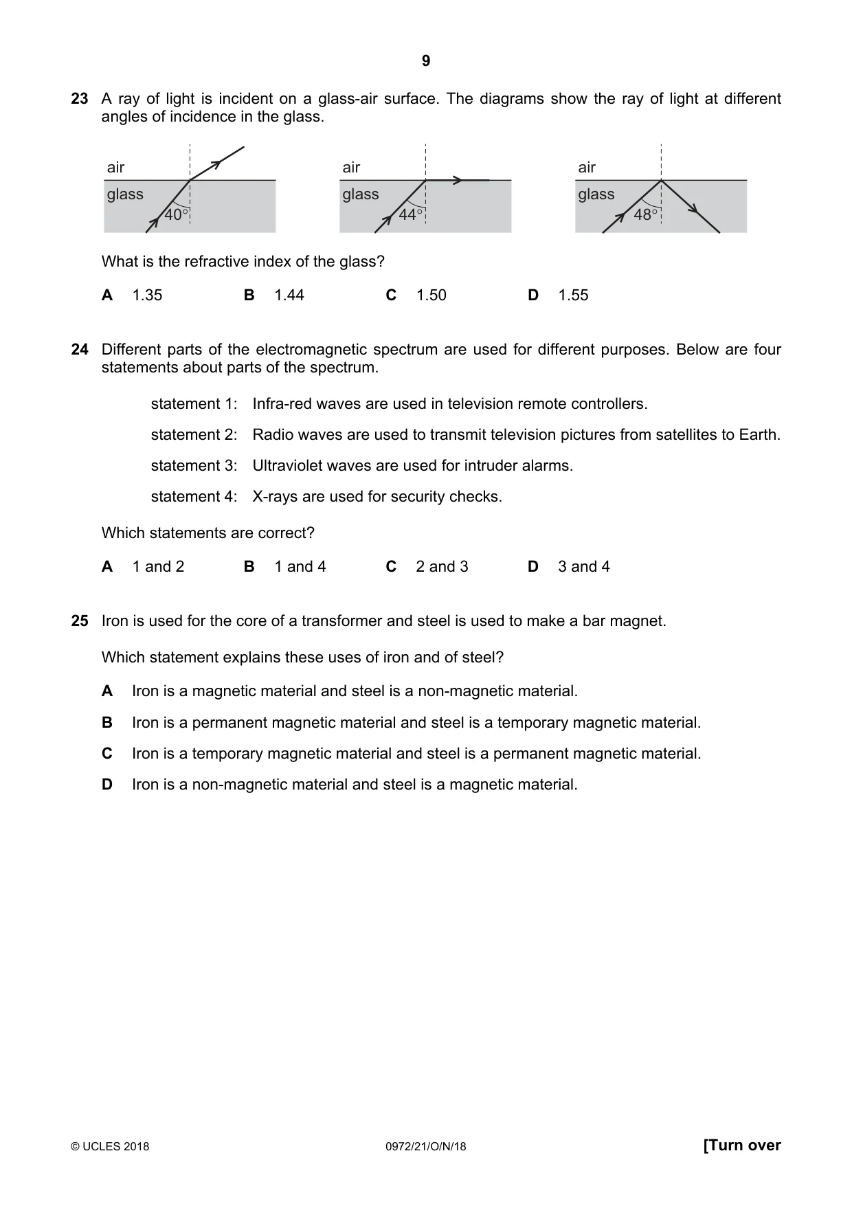 Cambridge IGCSE Physics (9-1) 0972 2018 Oct/Nov Paper 2 · Variant 1 question paper, page 9 of 16