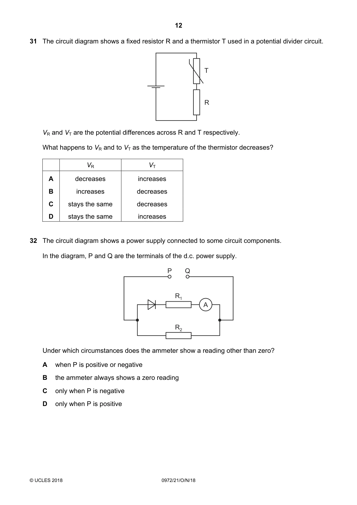 Cambridge IGCSE Physics (9-1) 0972 2018 Oct/Nov Paper 2 · Variant 1 question paper, page 12 of 16