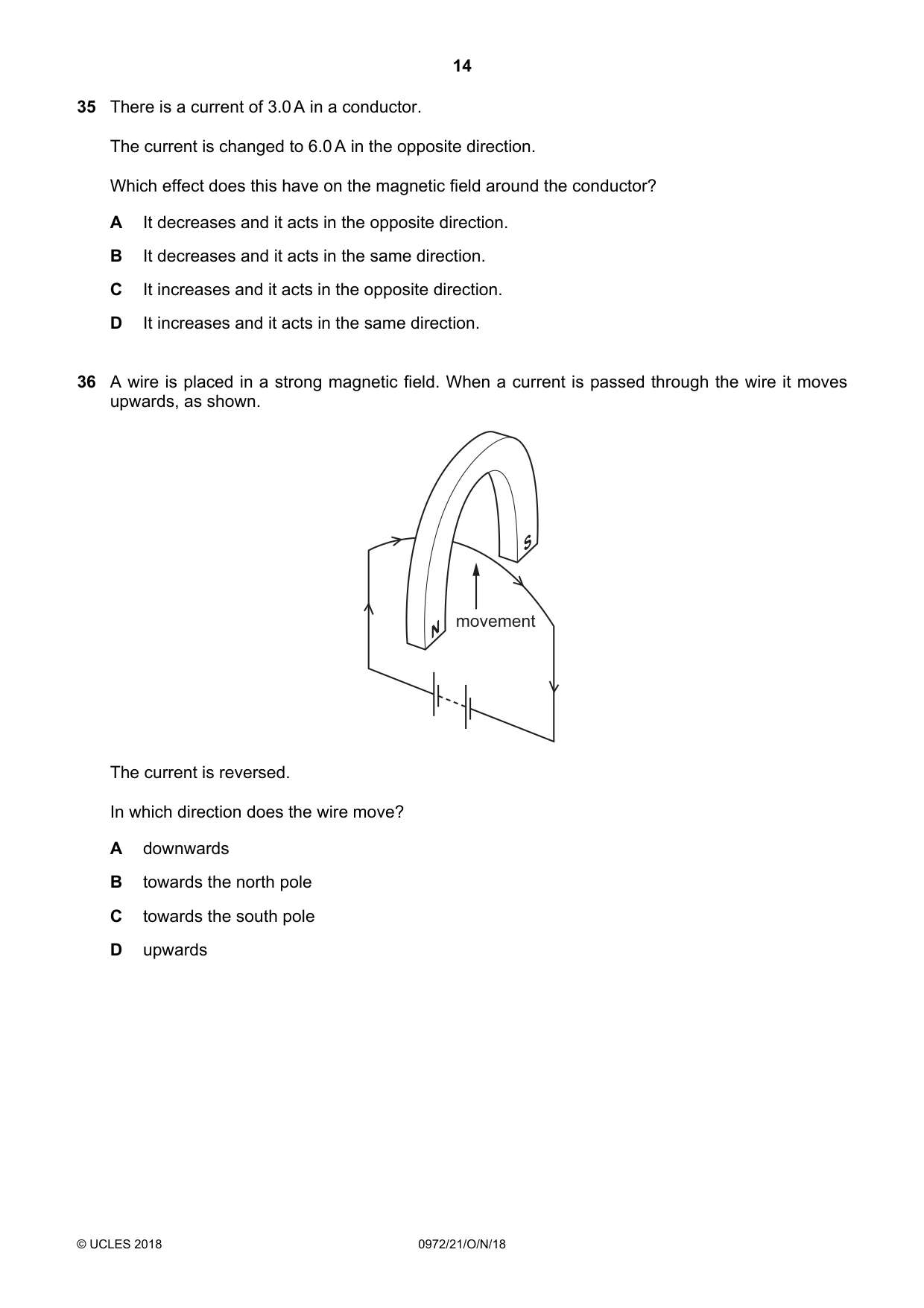 Cambridge IGCSE Physics (9-1) 0972 2018 Oct/Nov Paper 2 · Variant 1 question paper, page 14 of 16