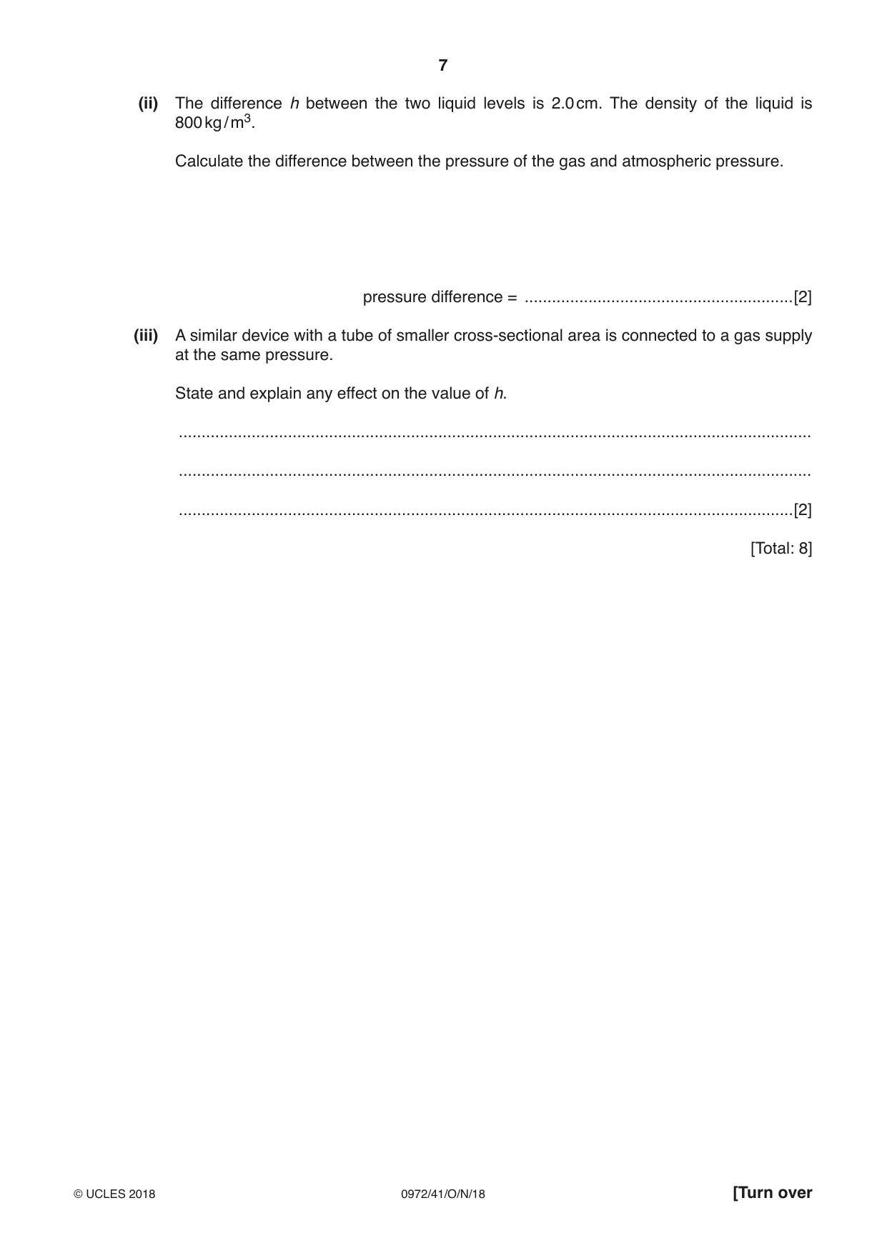 Cambridge IGCSE Physics (9-1) 0972 2018 Oct/Nov Paper 4 · Variant 1 question paper, page 7 of 16