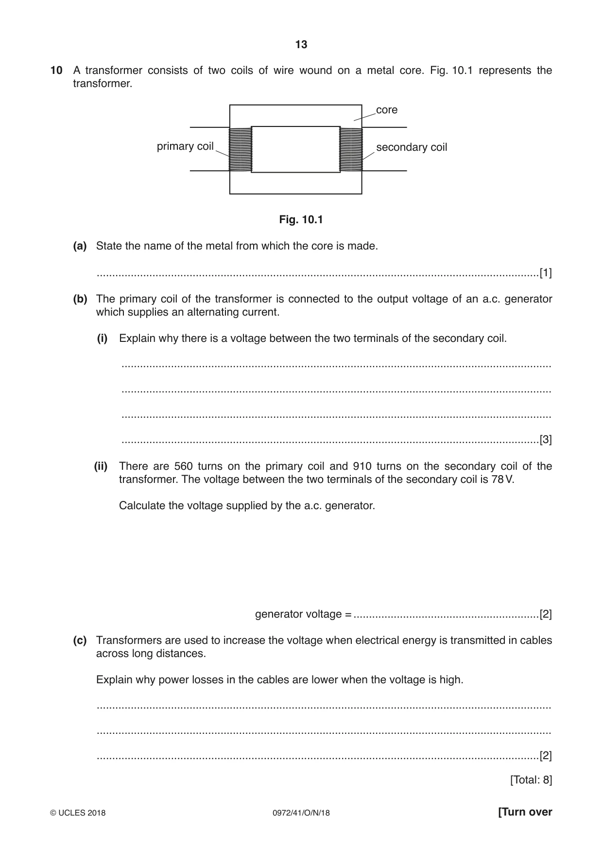 Cambridge IGCSE Physics (9-1) 0972 2018 Oct/Nov Paper 4 · Variant 1 question paper, page 13 of 16
