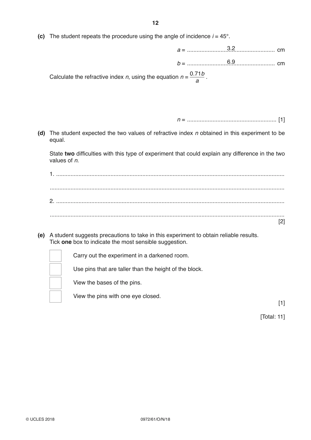 Cambridge IGCSE Physics (9-1) 0972 2018 Oct/Nov Paper 6 · Variant 1 question paper, page 12 of 16