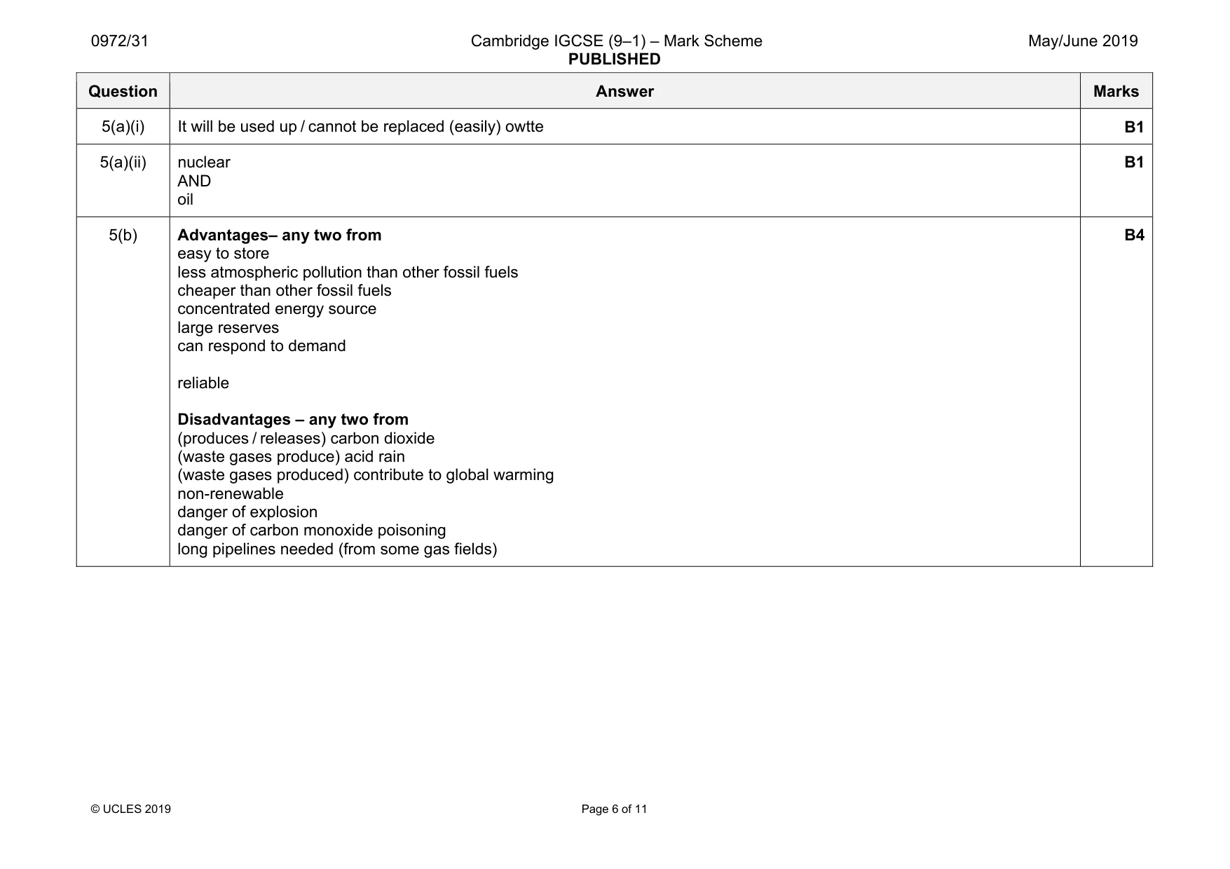 Mark scheme, page 6 of 11