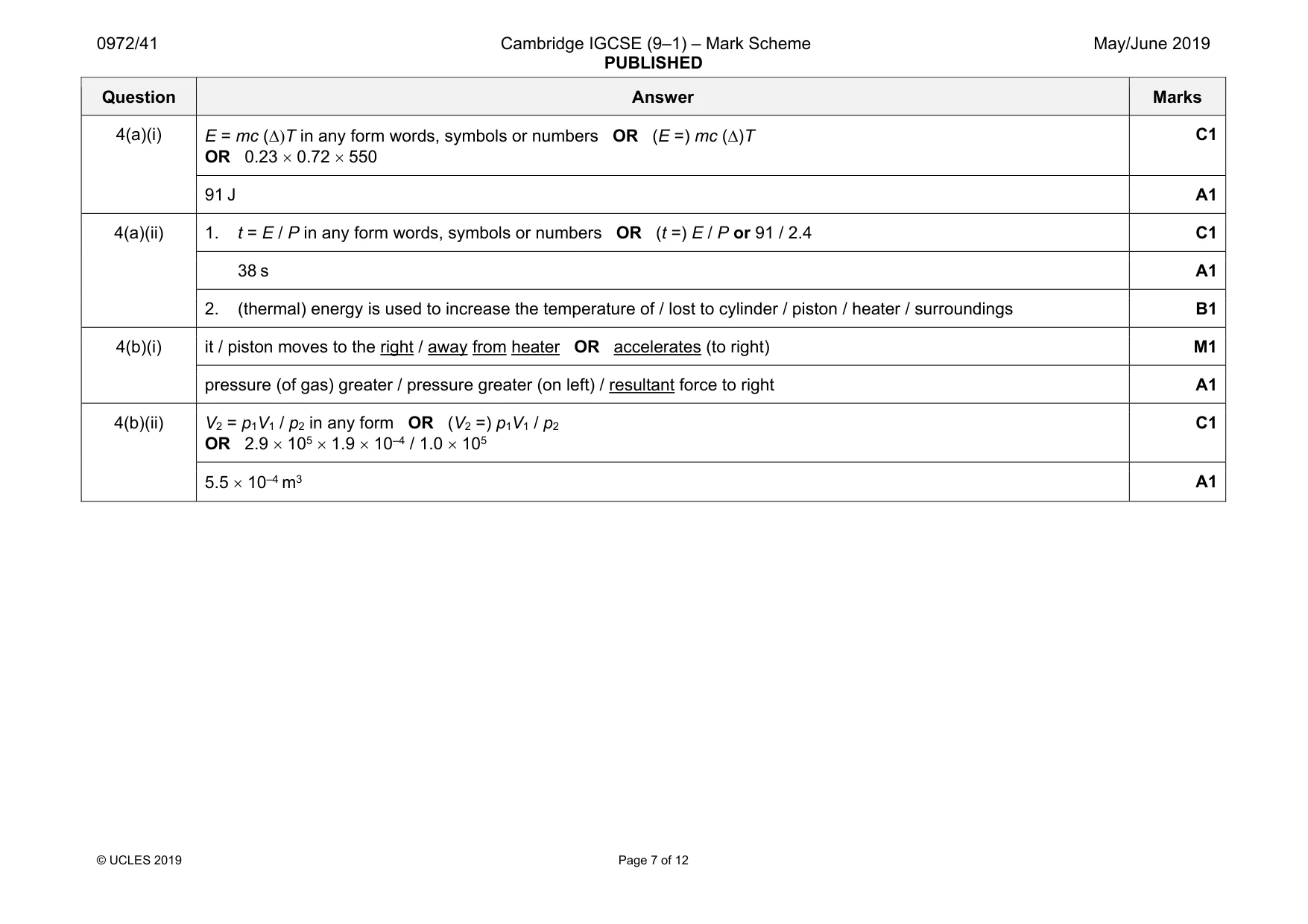 Mark scheme, page 7 of 12