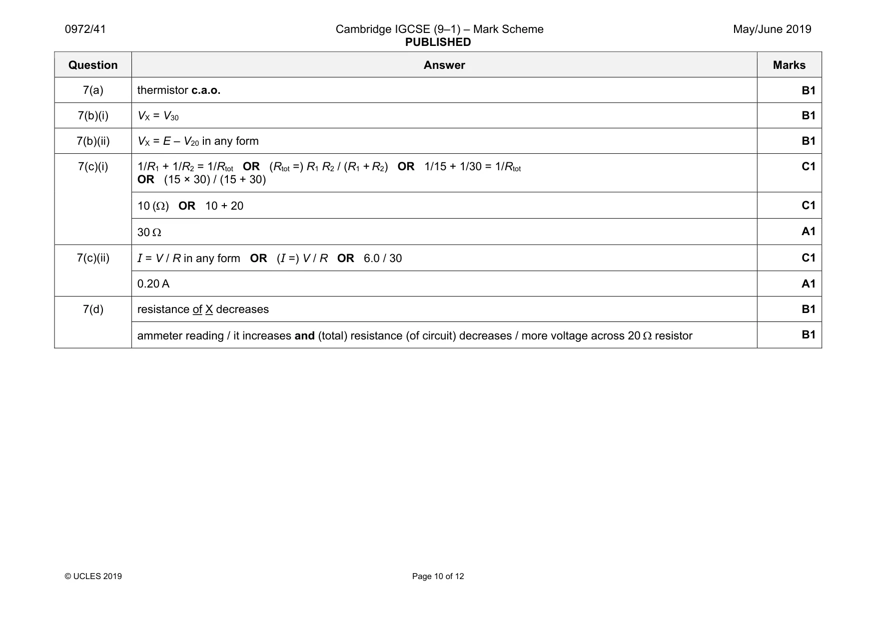 Mark scheme, page 10 of 12