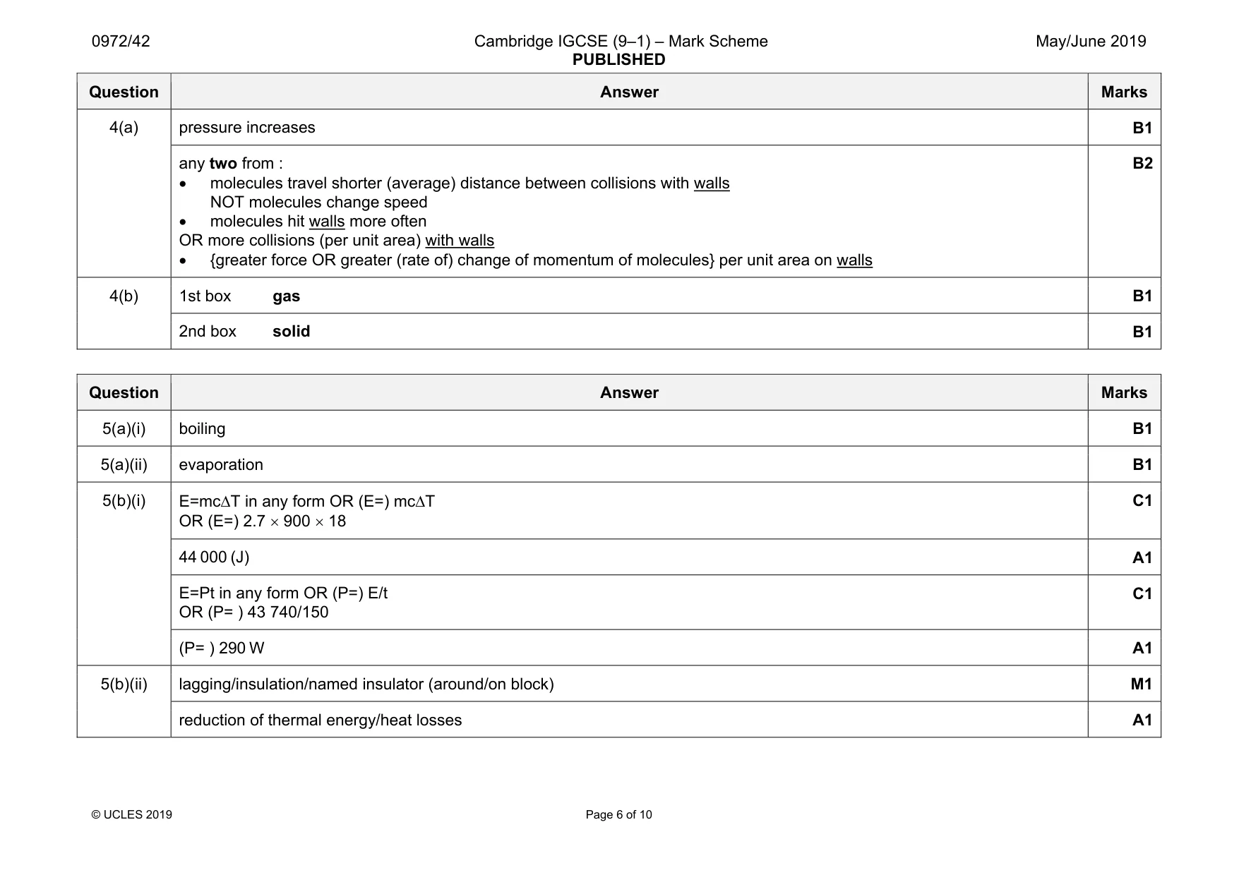 Mark scheme, page 6 of 10