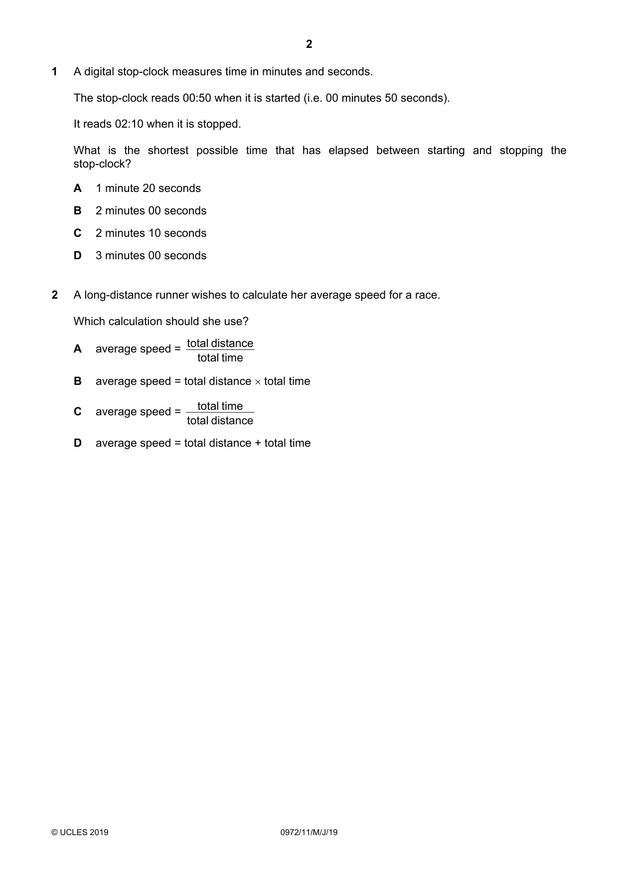 Cambridge IGCSE Physics (9-1) 0972 2019 May/June Paper 1 · Variant 1 question paper, page 2 of 20