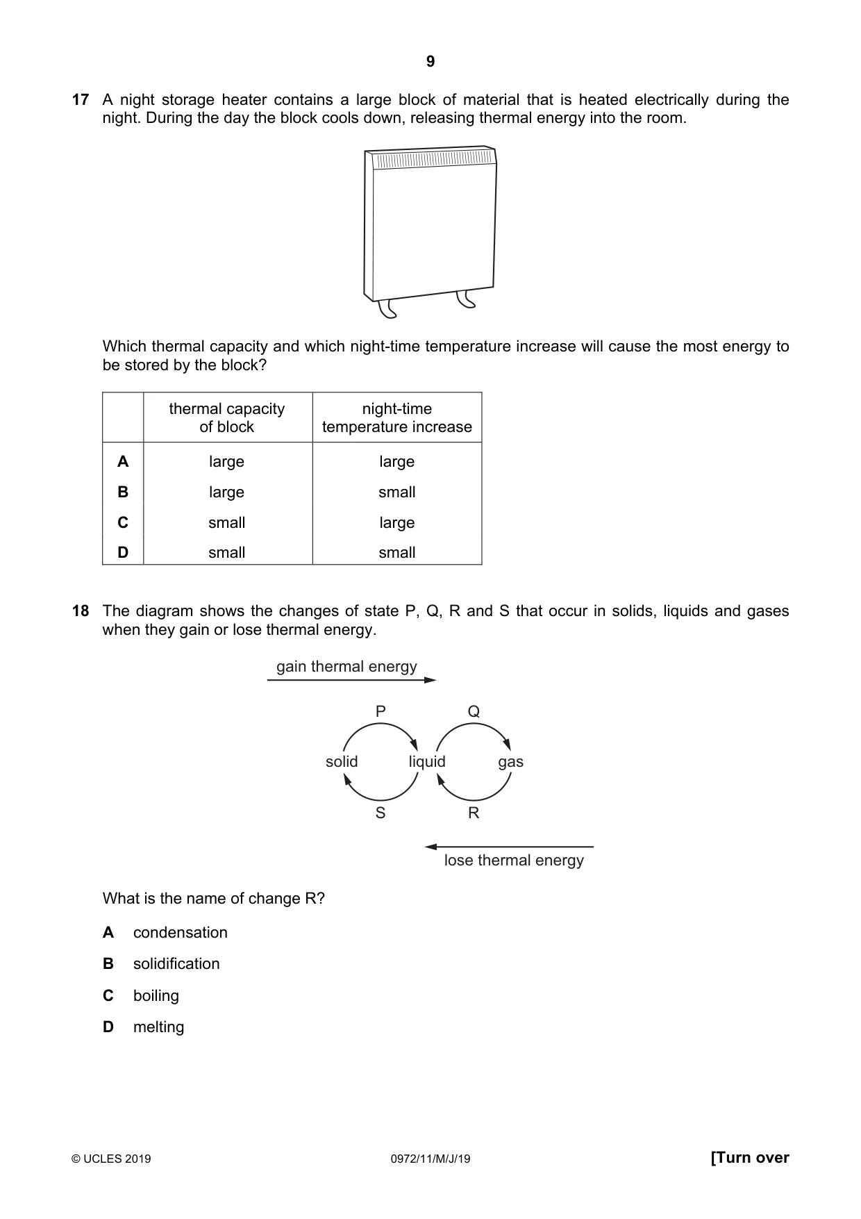 Cambridge IGCSE Physics (9-1) 0972 2019 May/June Paper 1 · Variant 1 question paper, page 9 of 20