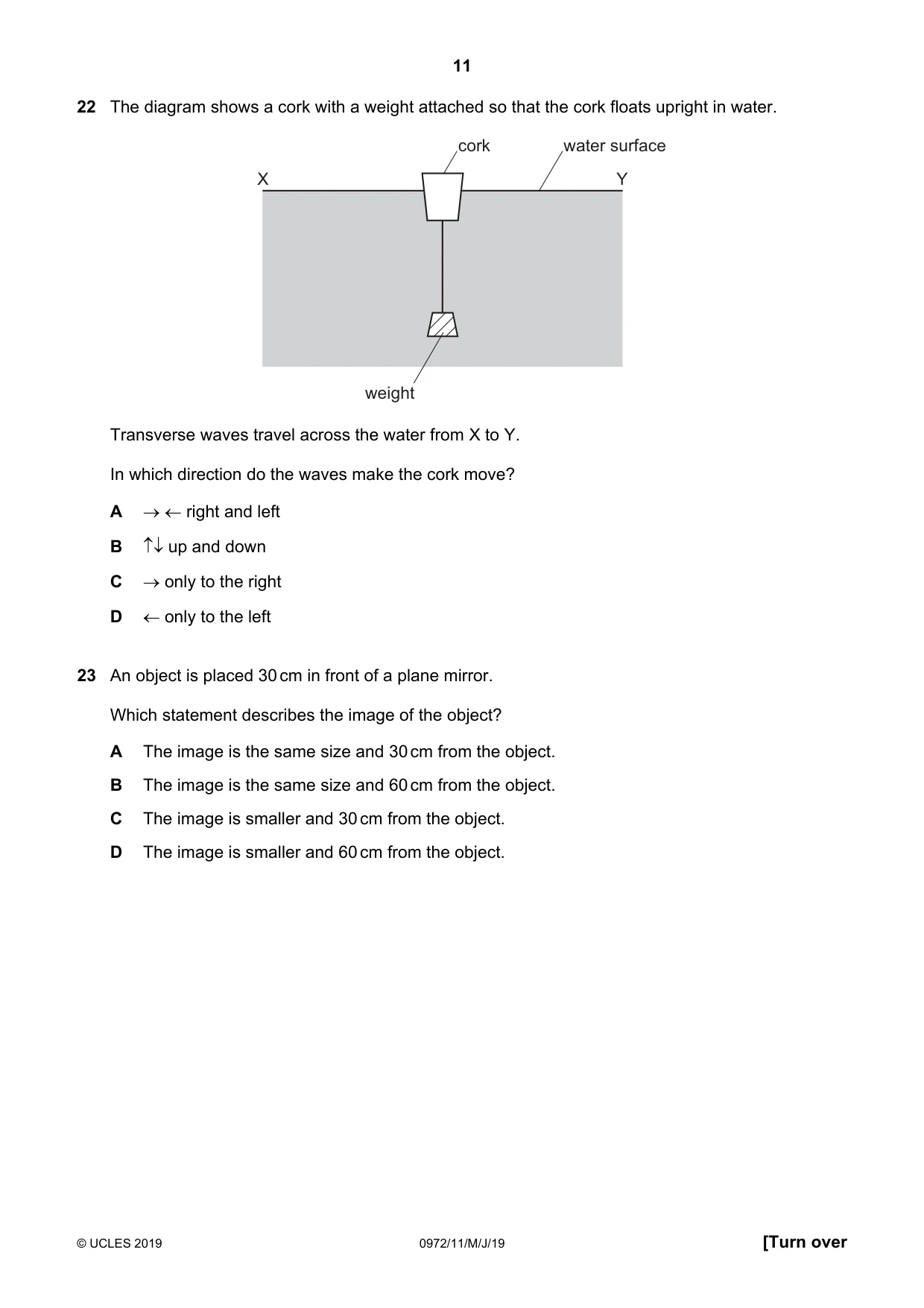 Cambridge IGCSE Physics (9-1) 0972 2019 May/June Paper 1 · Variant 1 question paper, page 11 of 20