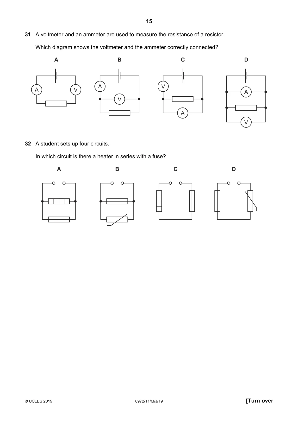 Cambridge IGCSE Physics (9-1) 0972 2019 May/June Paper 1 · Variant 1 question paper, page 15 of 20