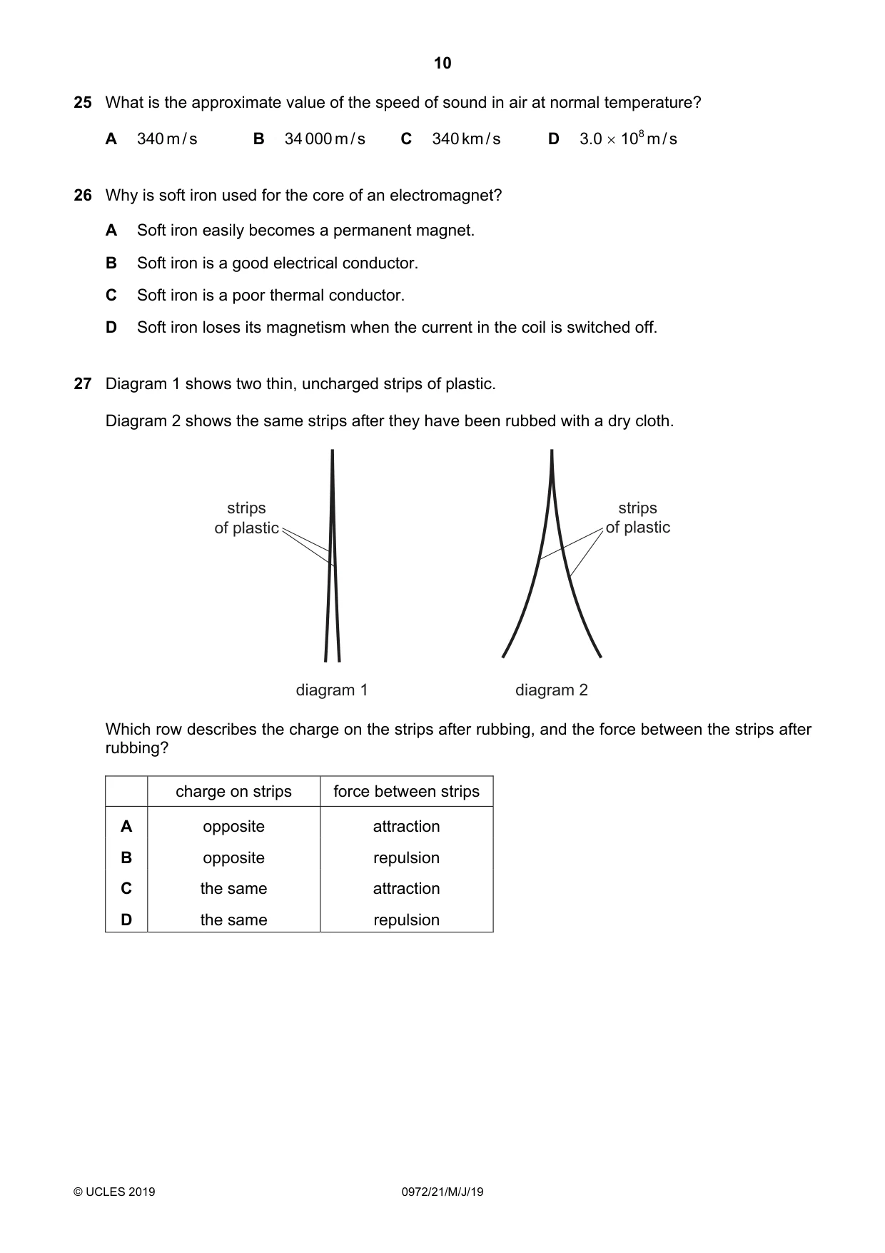 Cambridge IGCSE Physics (9-1) 0972 2019 May/June Paper 2 · Variant 1 question paper, page 10 of 16