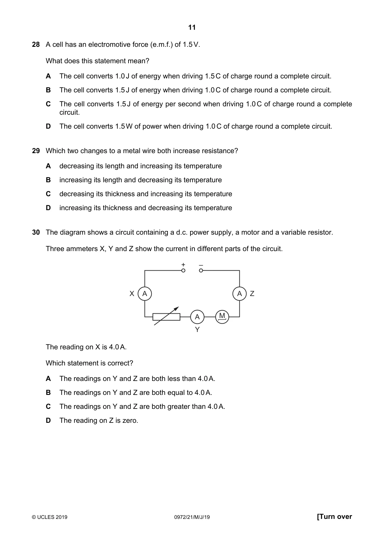 Cambridge IGCSE Physics (9-1) 0972 2019 May/June Paper 2 · Variant 1 question paper, page 11 of 16