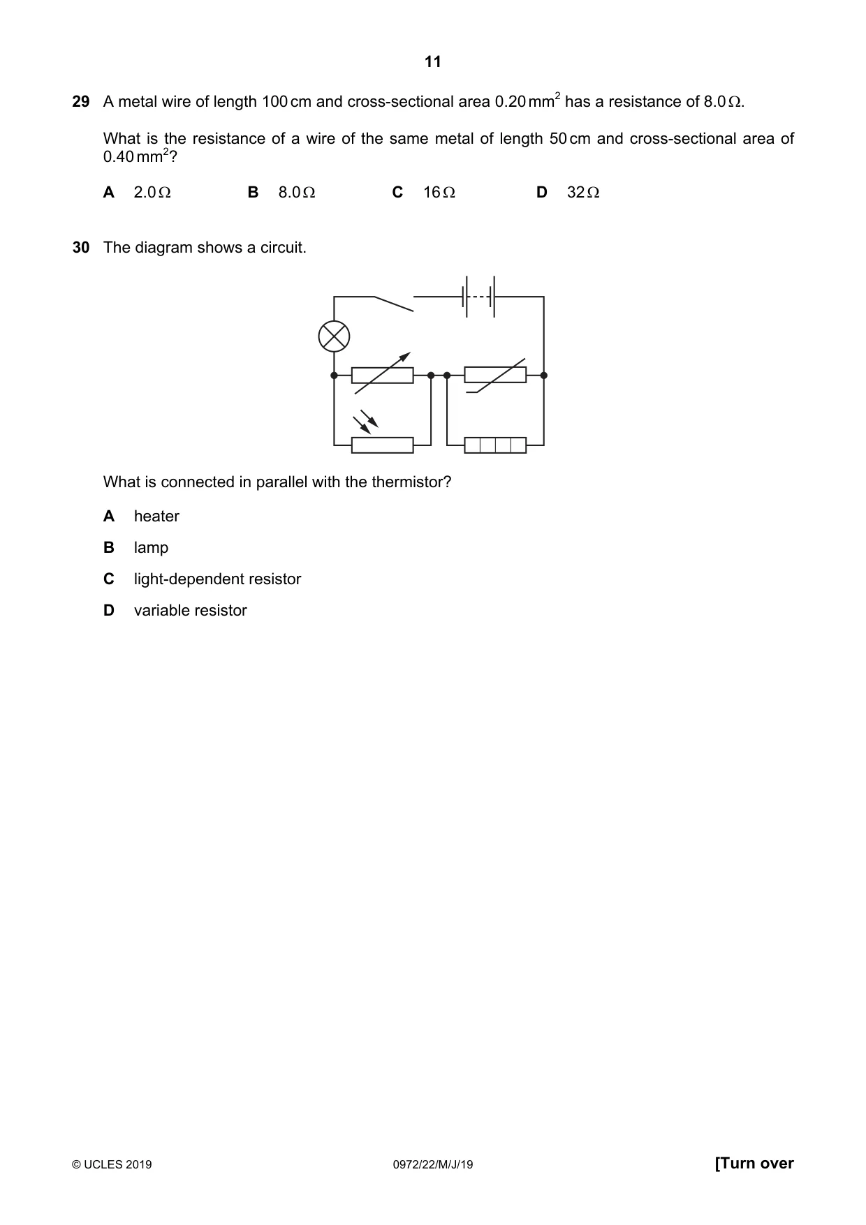 Cambridge IGCSE Physics (9-1) 0972 2019 May/June Paper 2 · Variant 2 question paper, page 11 of 16