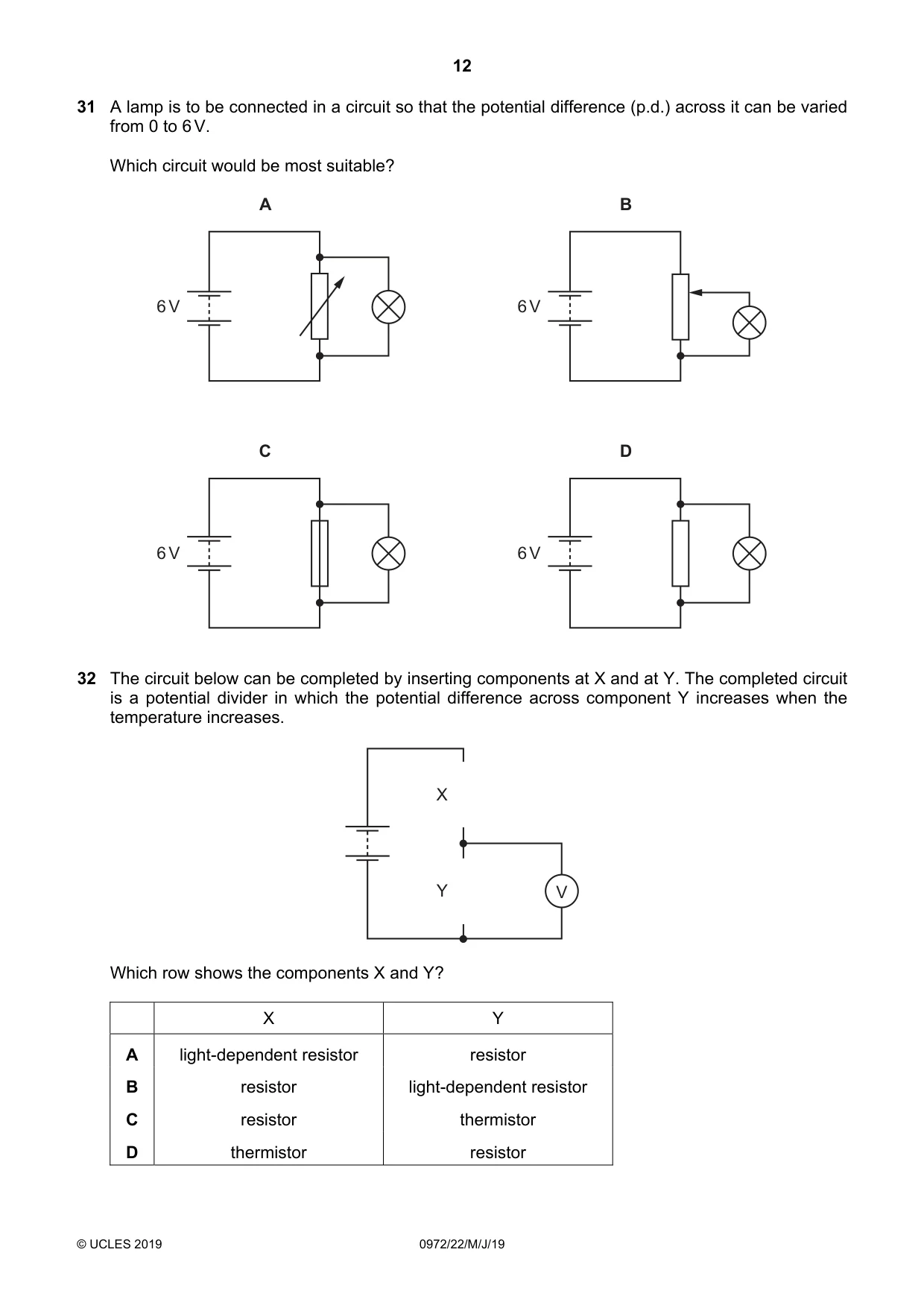 Cambridge IGCSE Physics (9-1) 0972 2019 May/June Paper 2 · Variant 2 question paper, page 12 of 16
