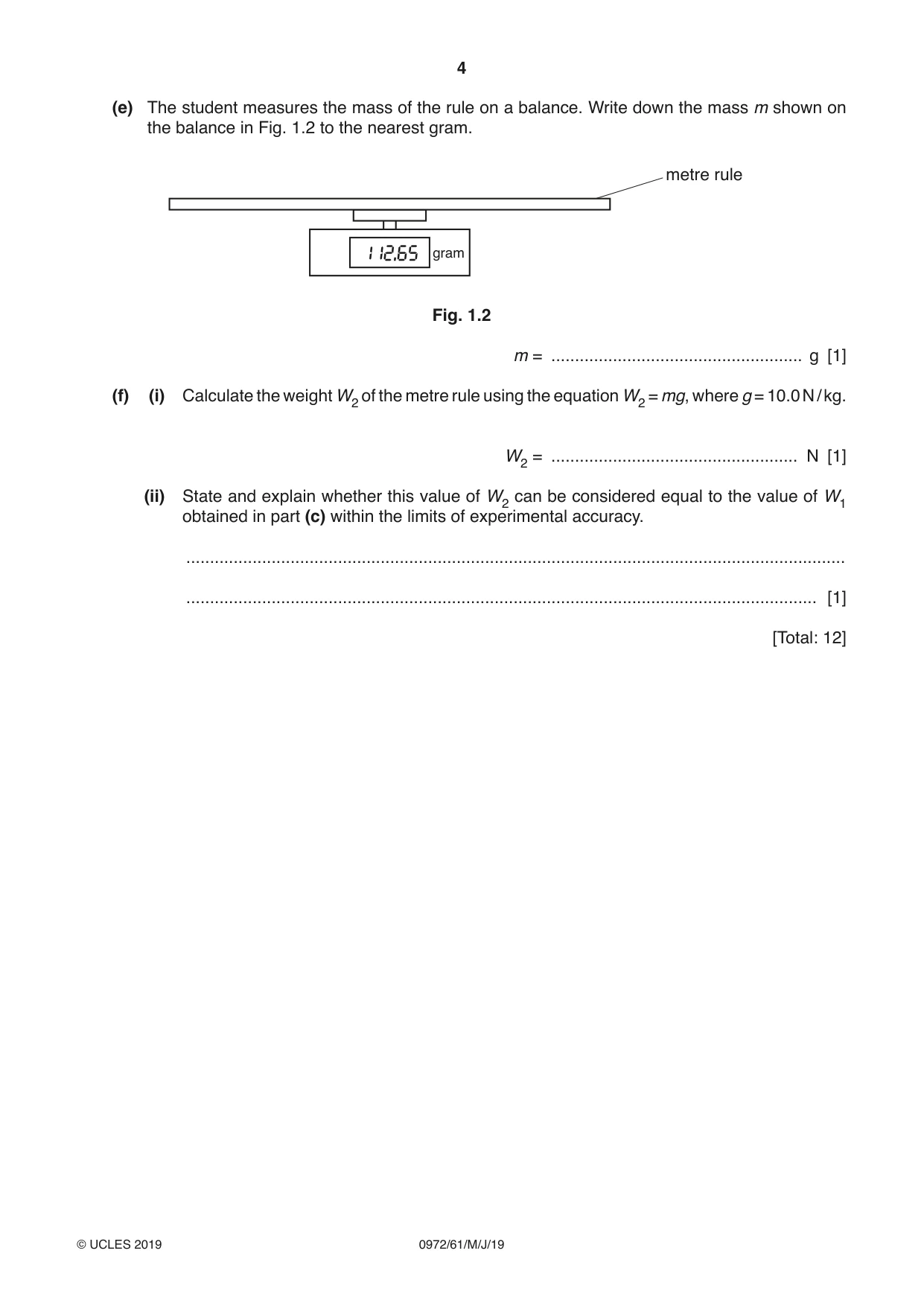 Cambridge IGCSE Physics (9-1) 0972 2019 May/June Paper 6 · Variant 1 question paper, page 4 of 12