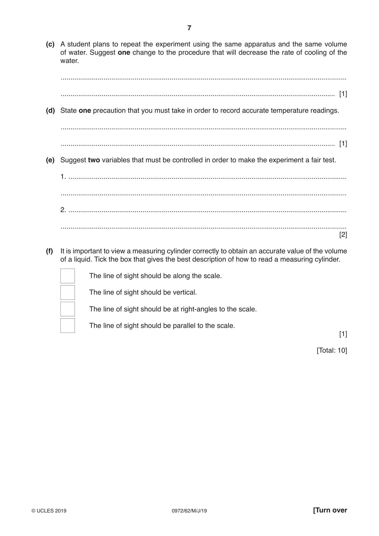Cambridge IGCSE Physics (9-1) 0972 2019 May/June Paper 6 · Variant 2 question paper, page 7 of 12