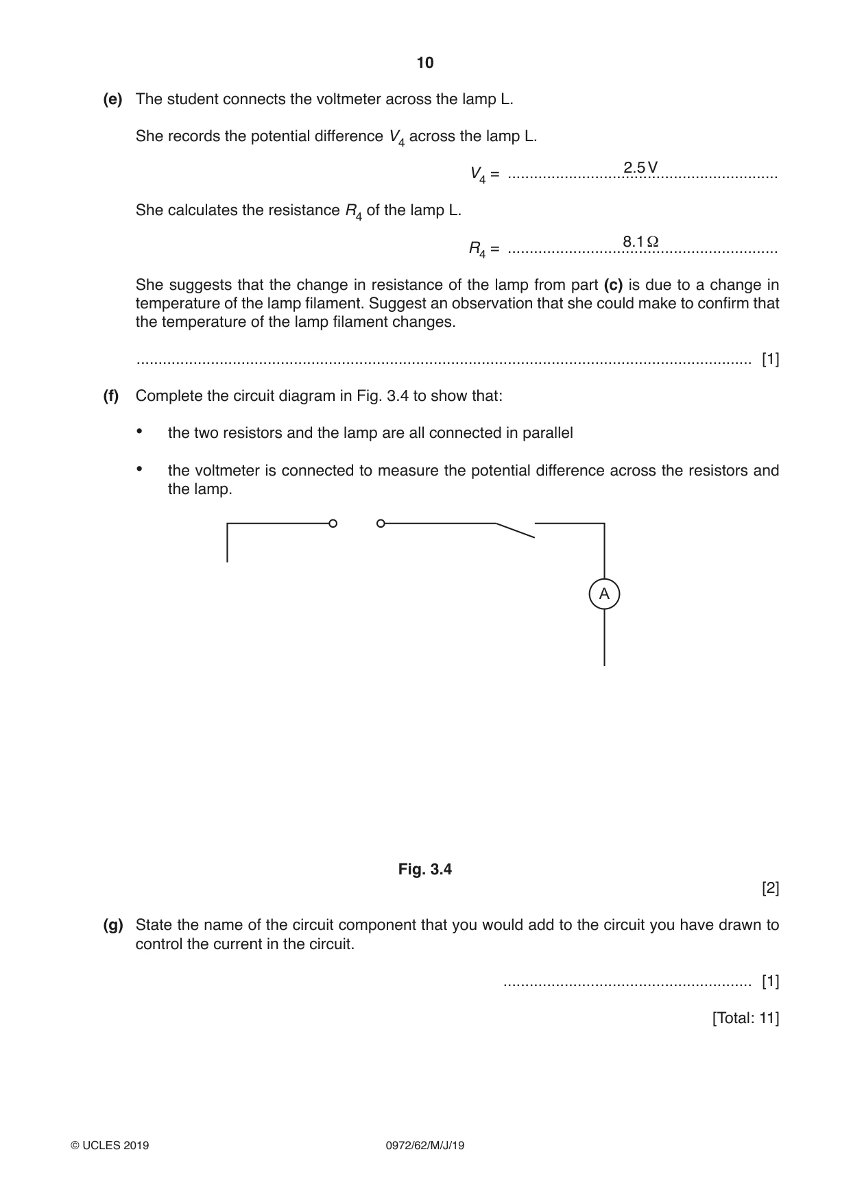 Cambridge IGCSE Physics (9-1) 0972 2019 May/June Paper 6 · Variant 2 question paper, page 10 of 12