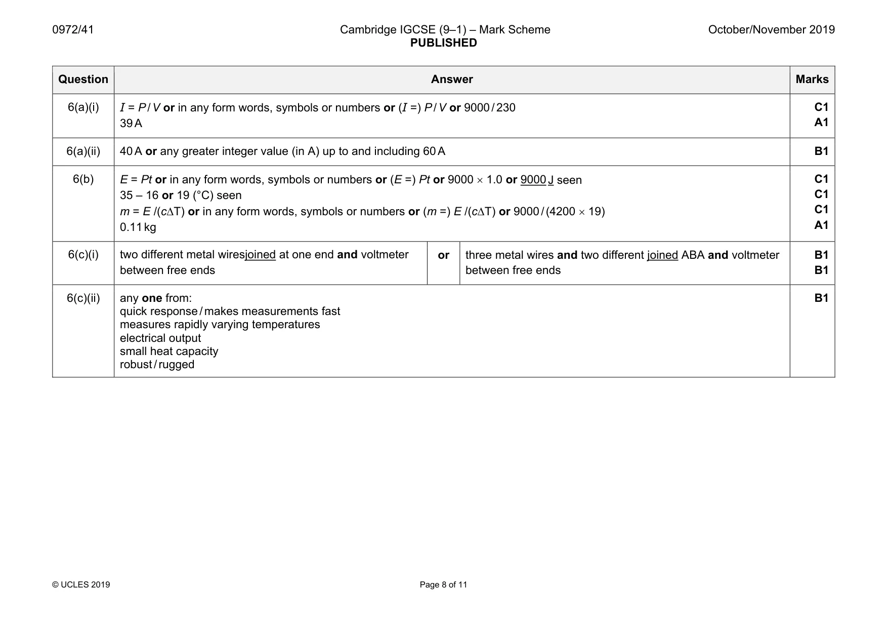 Mark scheme, page 8 of 11