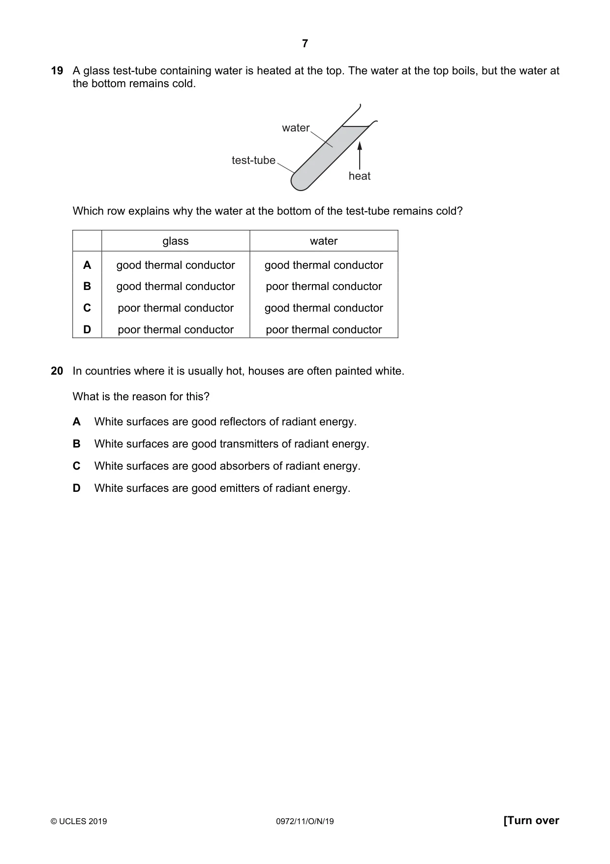 Cambridge IGCSE Physics (9-1) 0972 2019 Oct/Nov Paper 1 · Variant 1 question paper, page 7 of 16