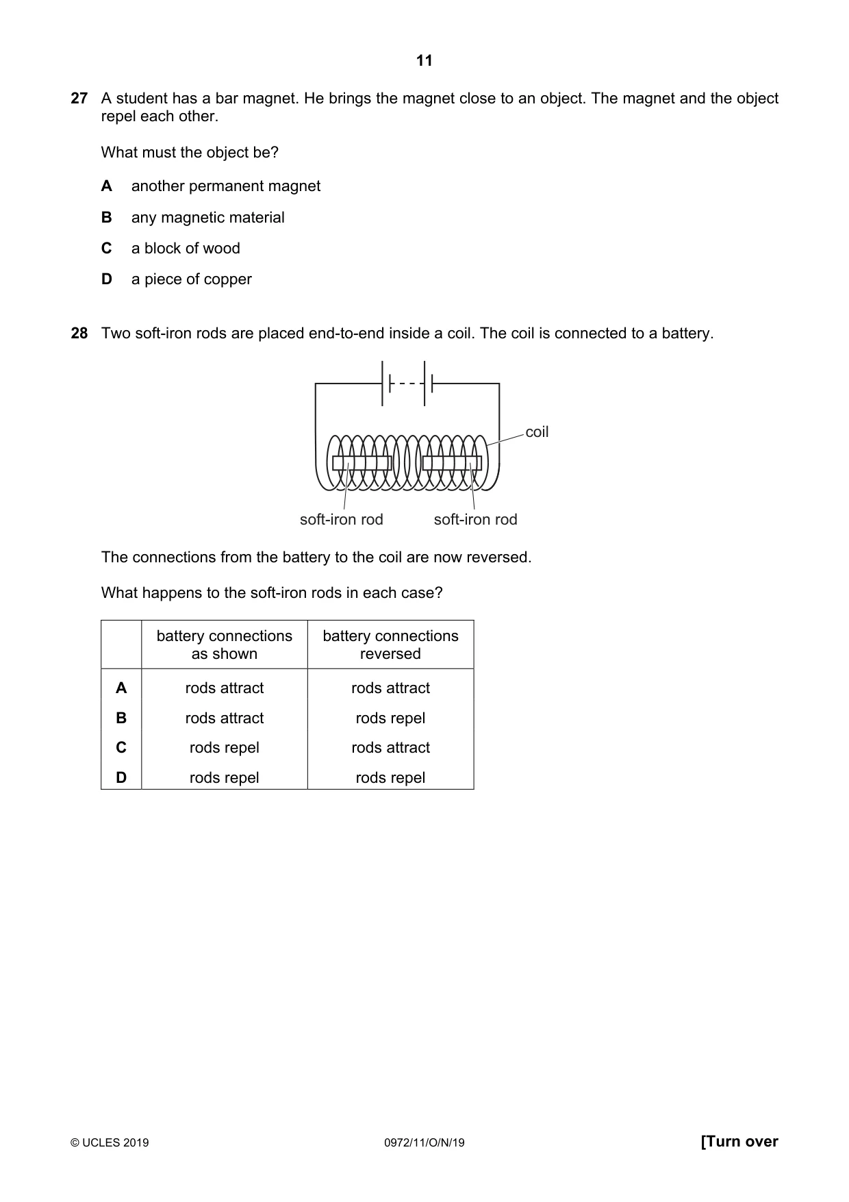 Cambridge IGCSE Physics (9-1) 0972 2019 Oct/Nov Paper 1 · Variant 1 question paper, page 11 of 16