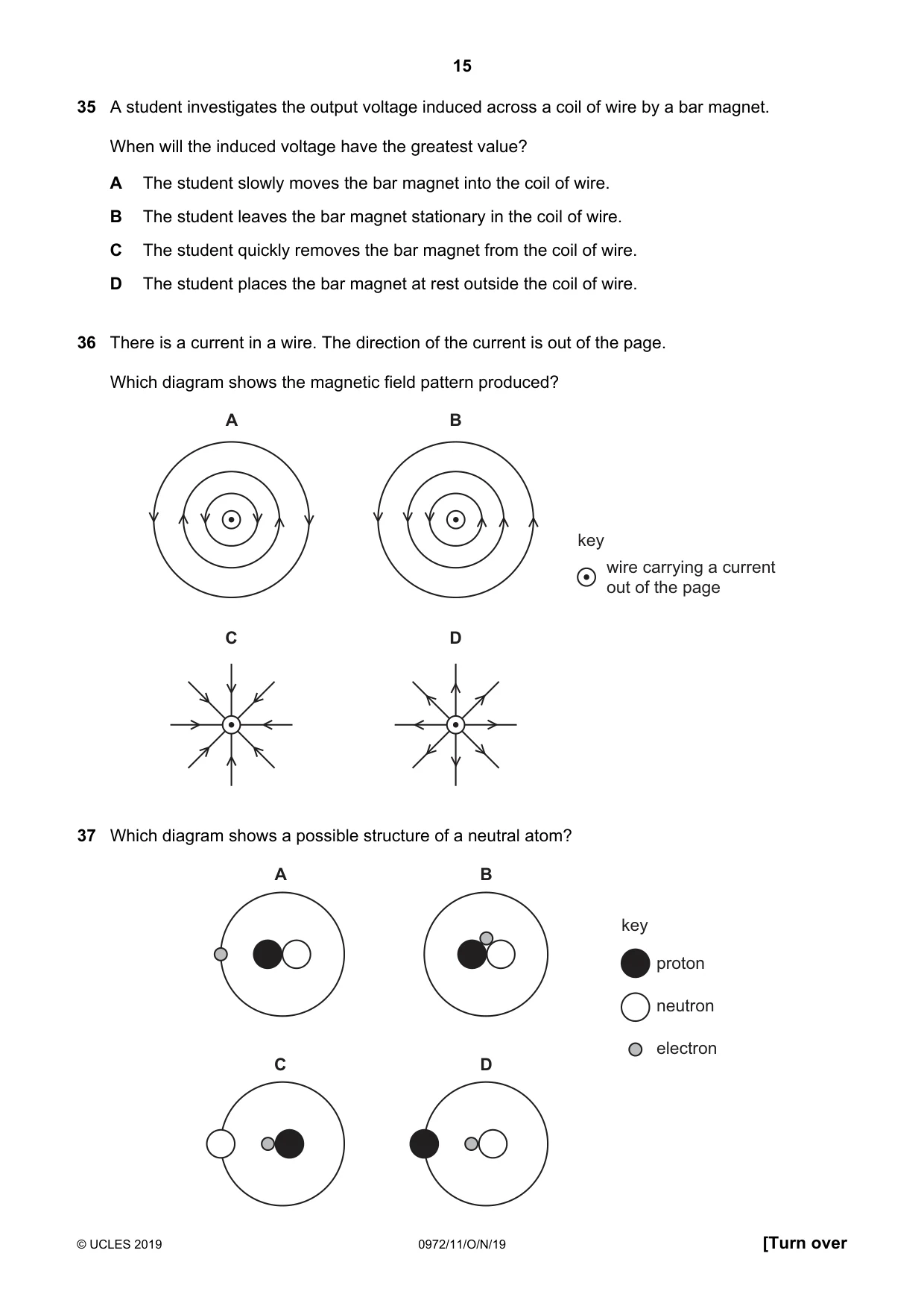 Cambridge IGCSE Physics (9-1) 0972 2019 Oct/Nov Paper 1 · Variant 1 question paper, page 15 of 16
