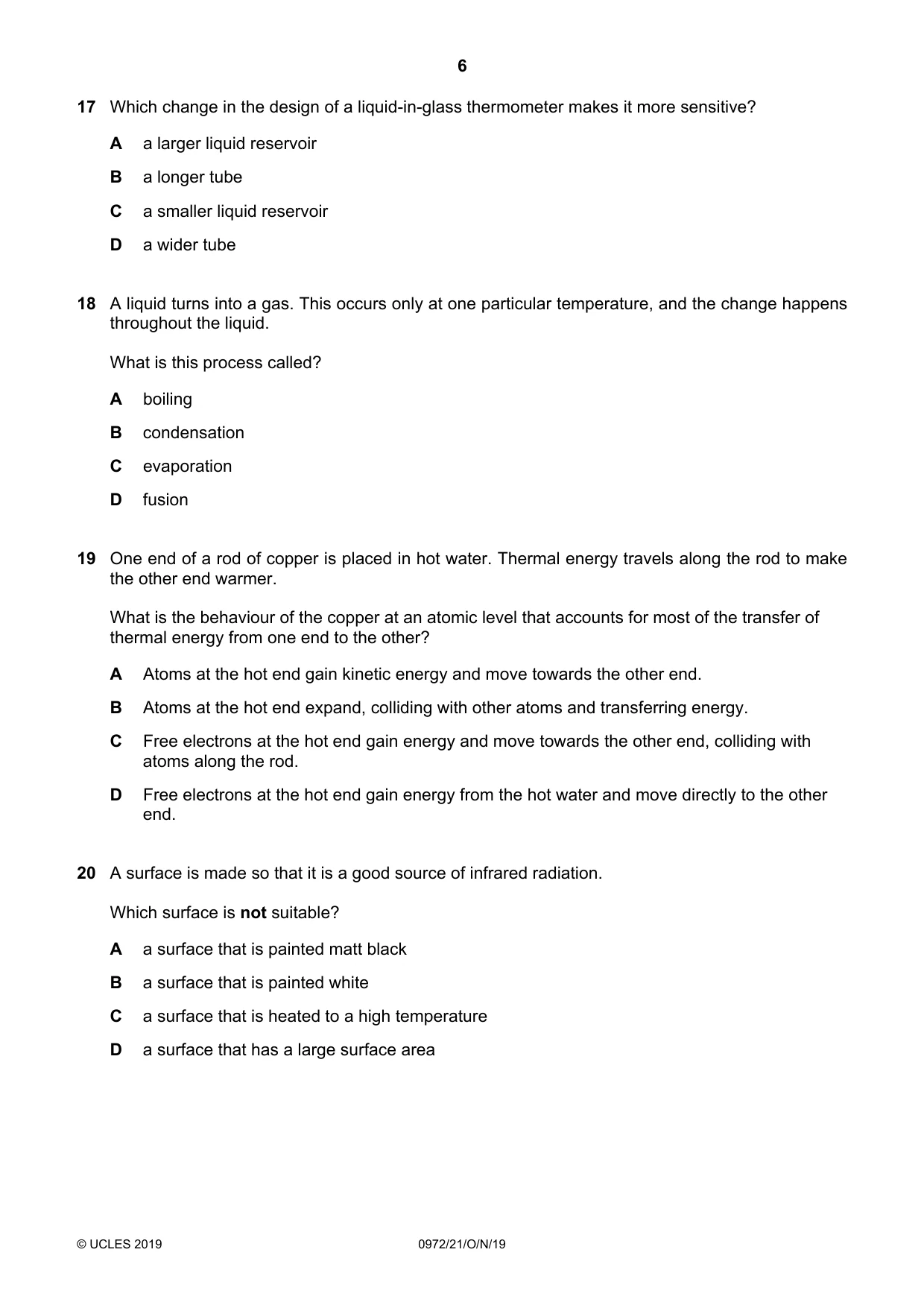 Cambridge IGCSE Physics (9-1) 0972 2019 Oct/Nov Paper 2 · Variant 1 question paper, page 6 of 16
