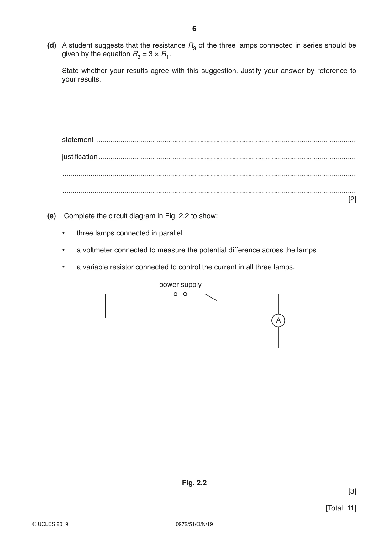 Cambridge IGCSE Physics (9-1) 0972 2019 Oct/Nov Paper 5 · Variant 1 question paper, page 6 of 12
